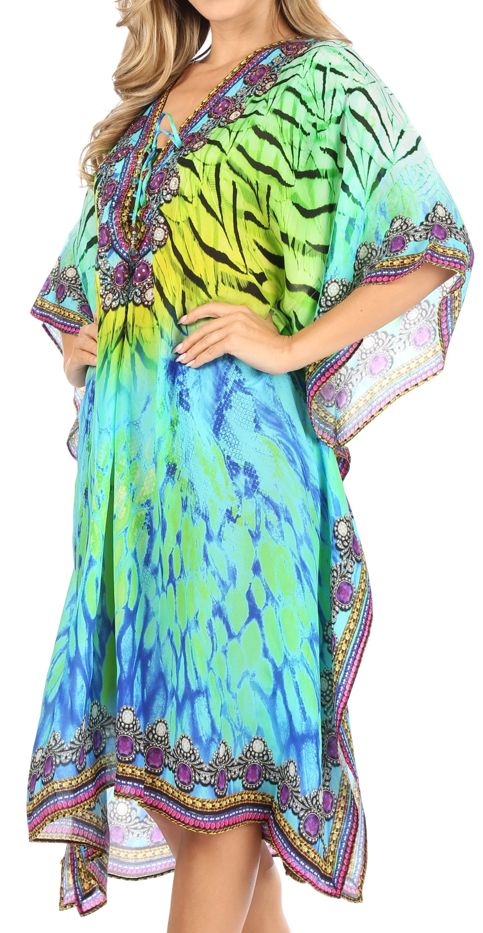 Sakkas Kristy Long Tall Lightweight Caftan Dress / Cover Up With V-Neck Jewels - Image 18