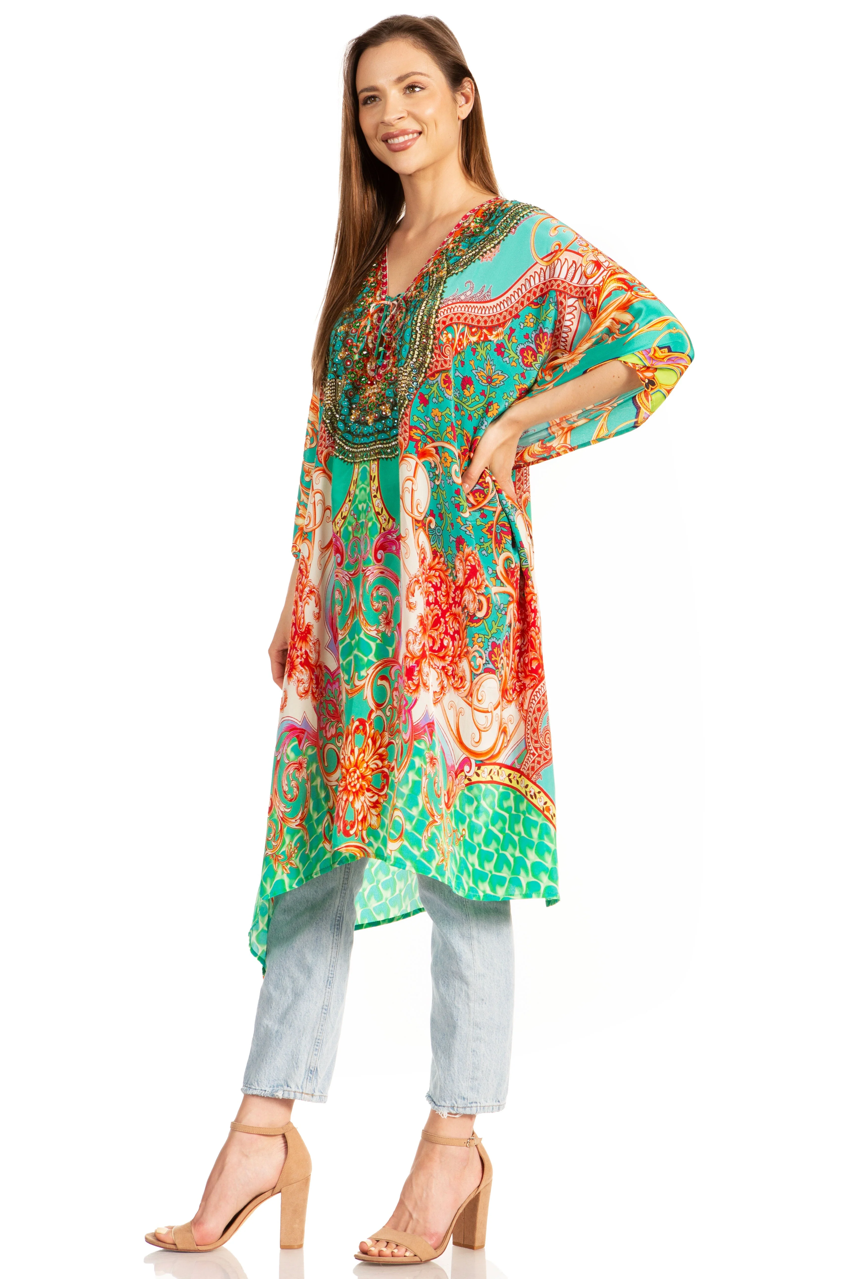 Sakkas Kristy Long Tall Lightweight Caftan Dress / Cover Up With V-Neck Jewels - Image 184