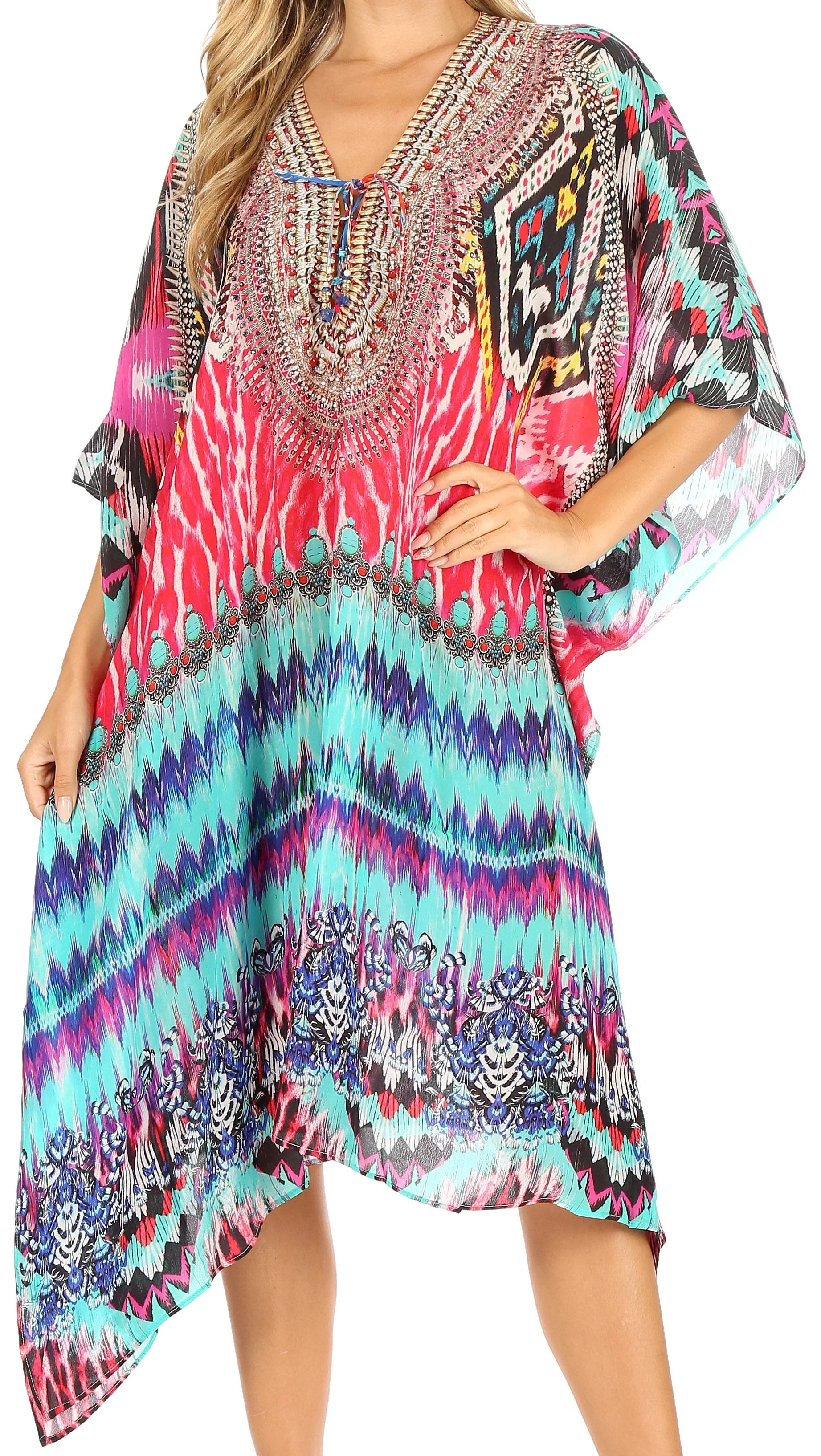 Sakkas Kristy Long Tall Lightweight Caftan Dress / Cover Up With V-Neck Jewels - Image 186