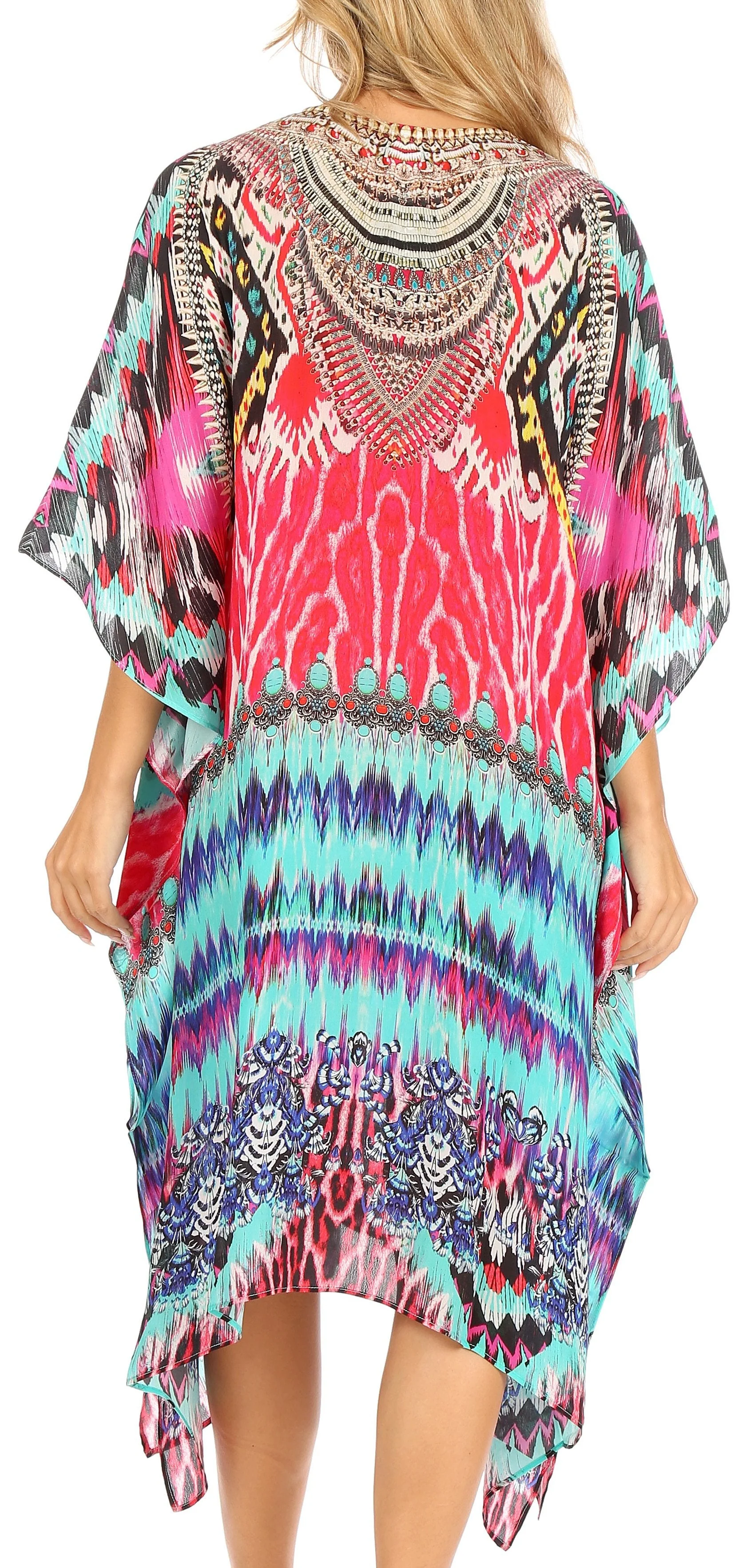 Sakkas Kristy Long Tall Lightweight Caftan Dress / Cover Up With V-Neck Jewels - Image 187