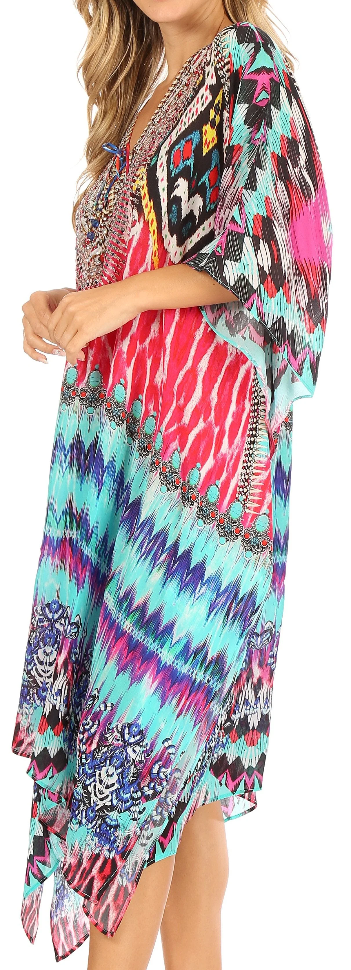 Sakkas Kristy Long Tall Lightweight Caftan Dress / Cover Up With V-Neck Jewels - Image 188