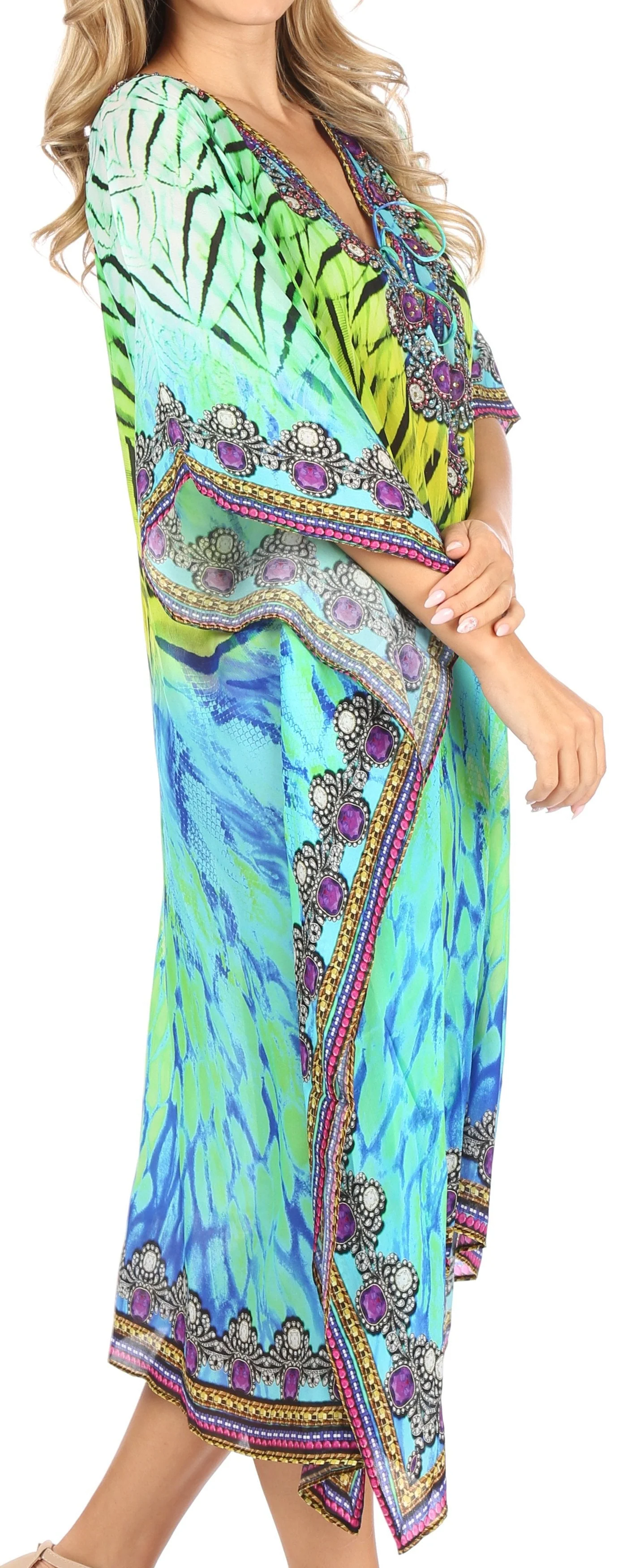 Sakkas Kristy Long Tall Lightweight Caftan Dress / Cover Up With V-Neck Jewels - Image 19