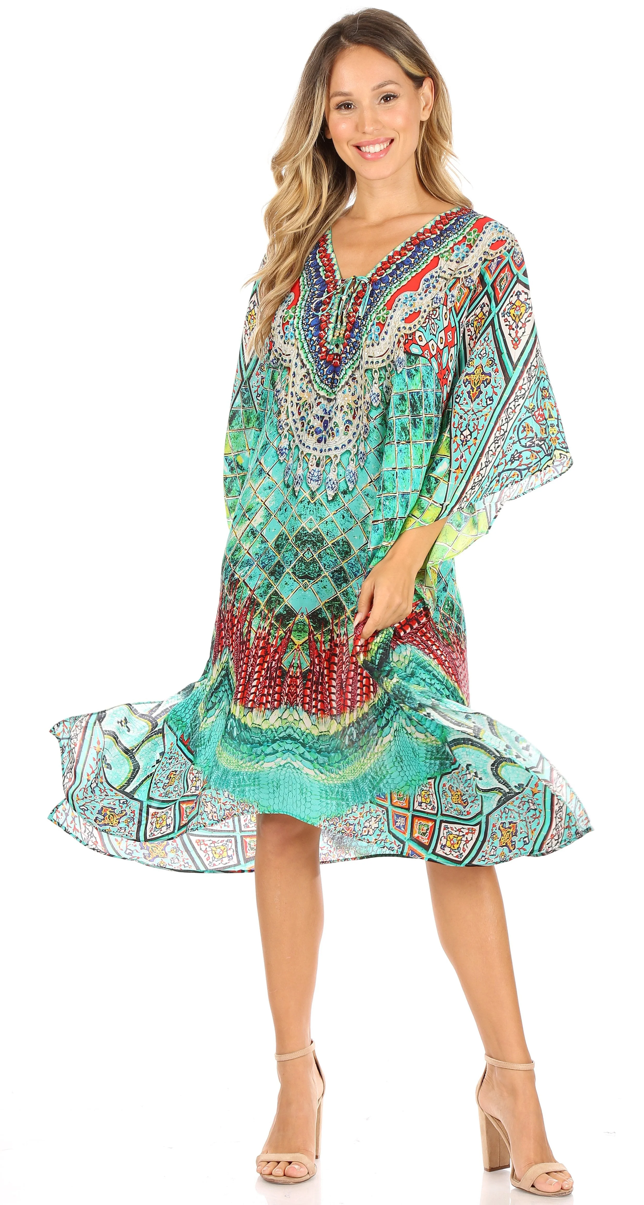 Sakkas Kristy Long Tall Lightweight Caftan Dress / Cover Up With V-Neck Jewels - Image 195