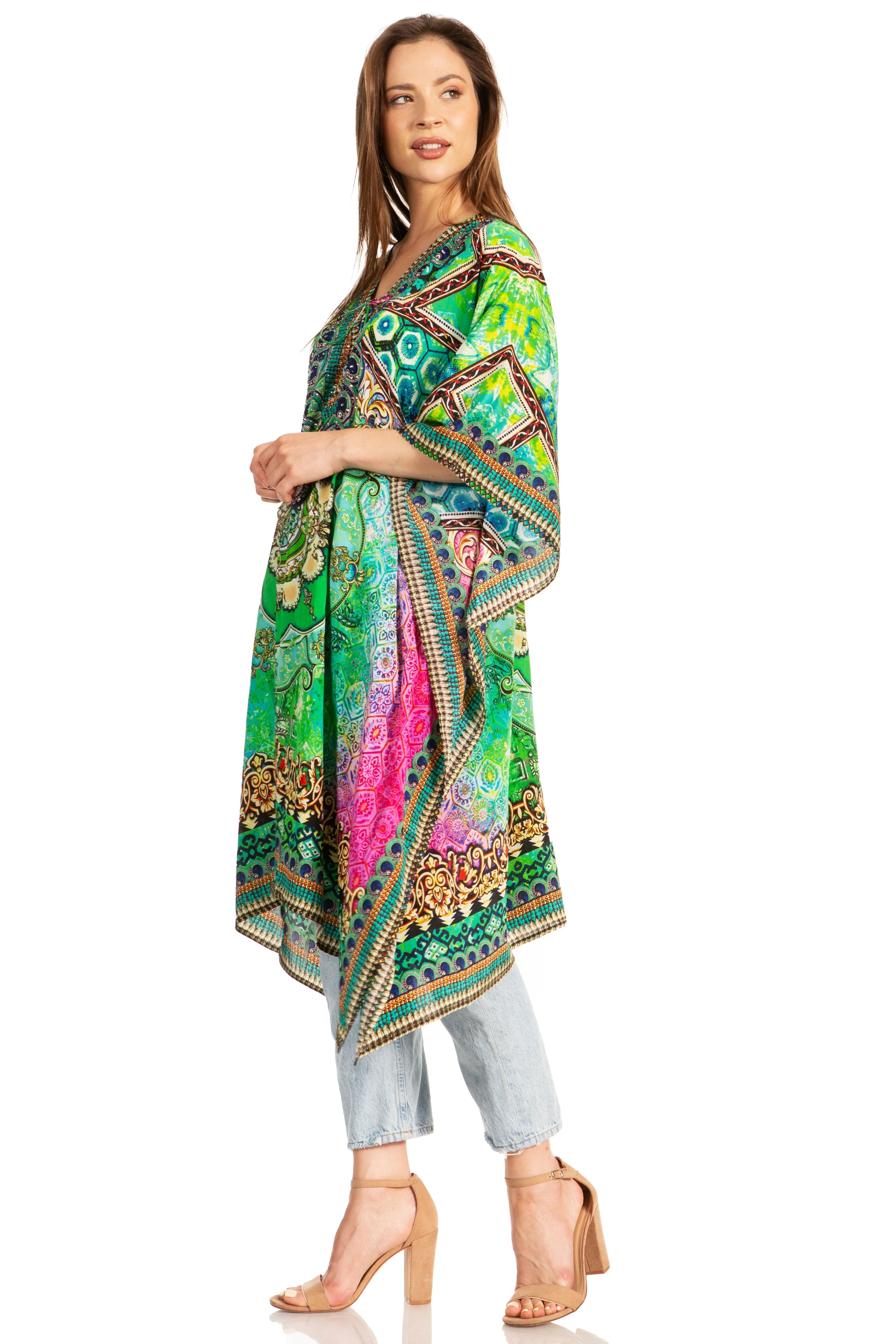 Sakkas Kristy Long Tall Lightweight Caftan Dress / Cover Up With V-Neck Jewels - Image 199