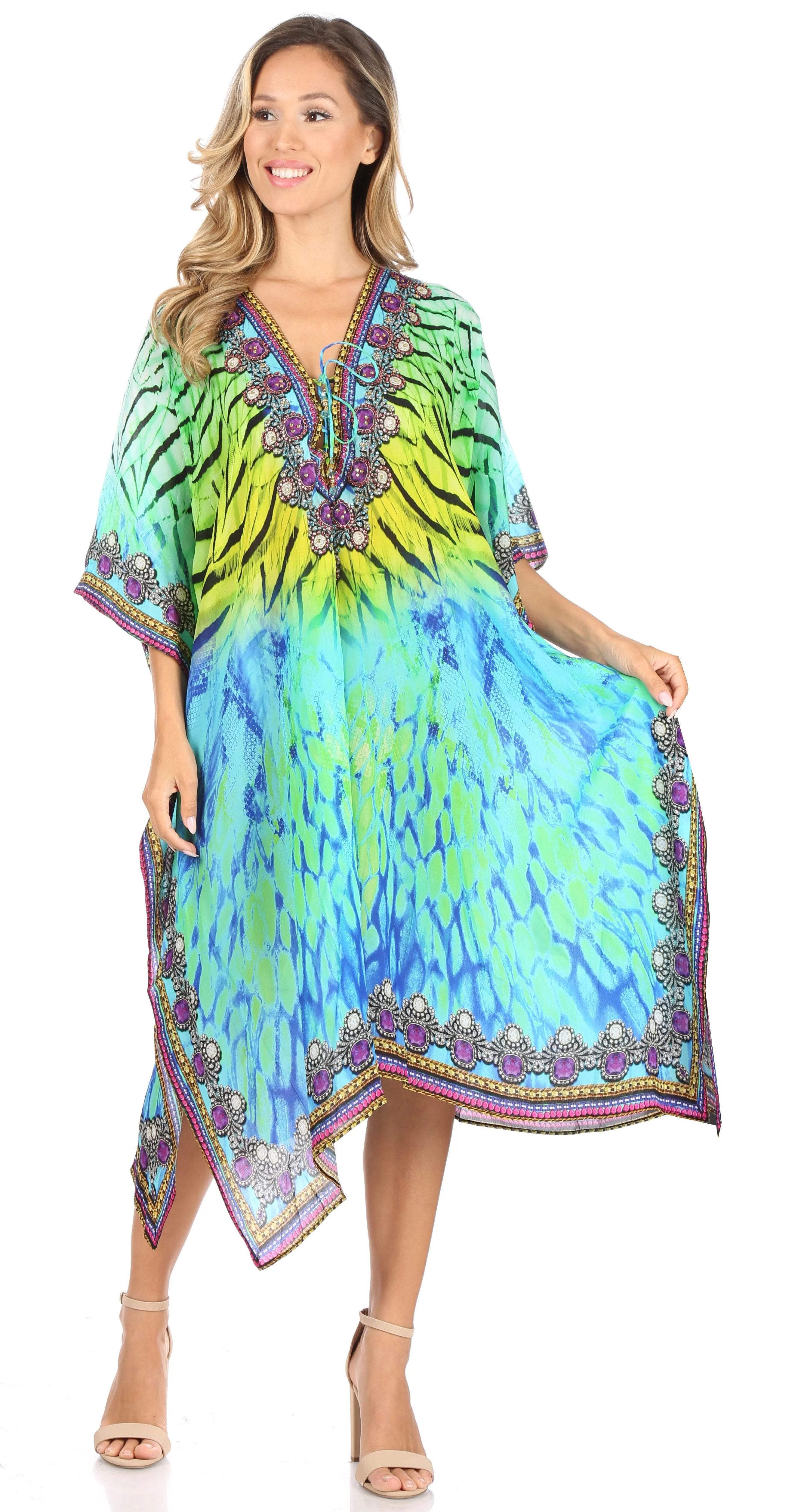 Sakkas Kristy Long Tall Lightweight Caftan Dress / Cover Up With V-Neck Jewels - Image 20