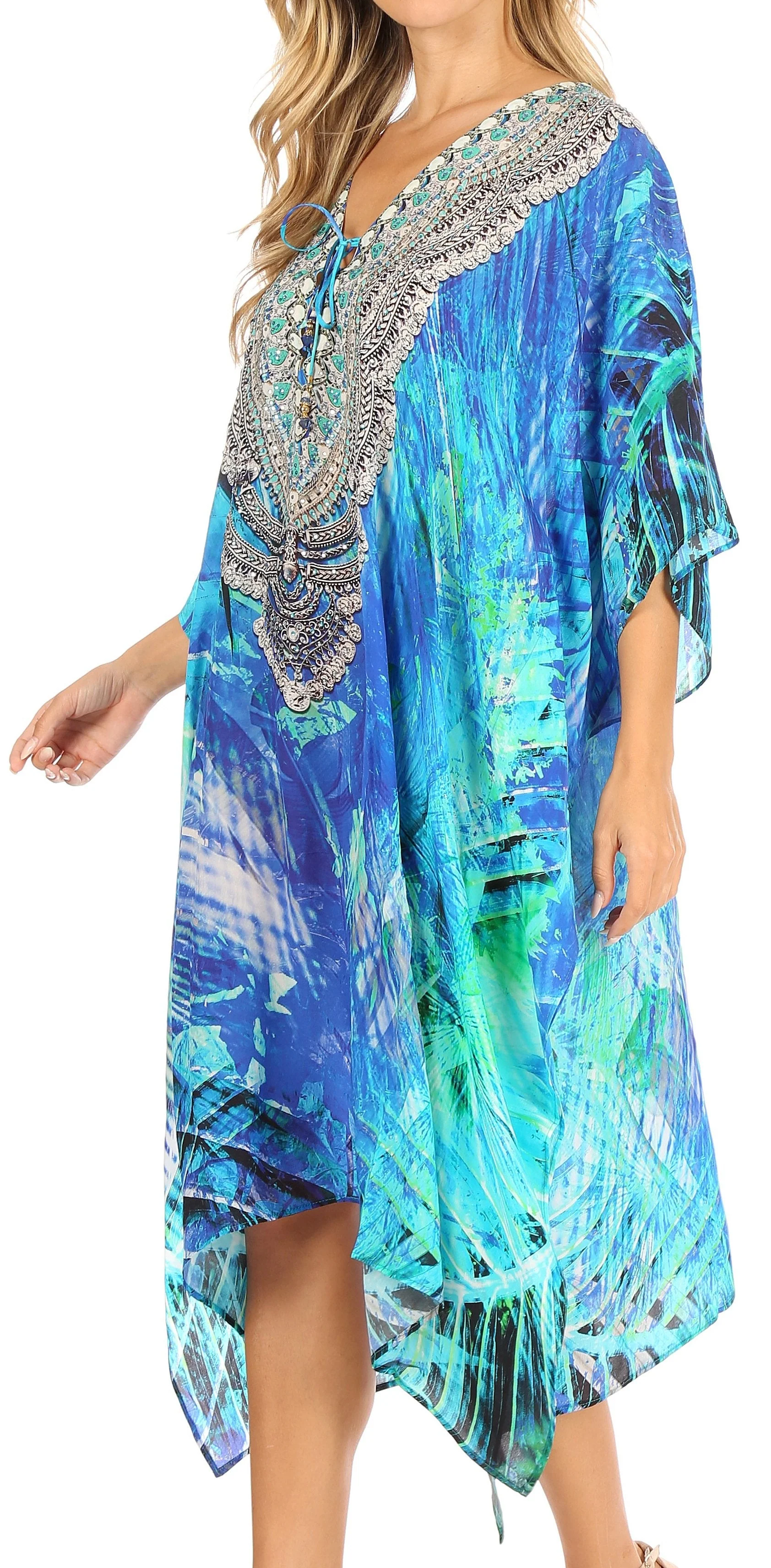 Sakkas Kristy Long Tall Lightweight Caftan Dress / Cover Up With V-Neck Jewels - Image 208