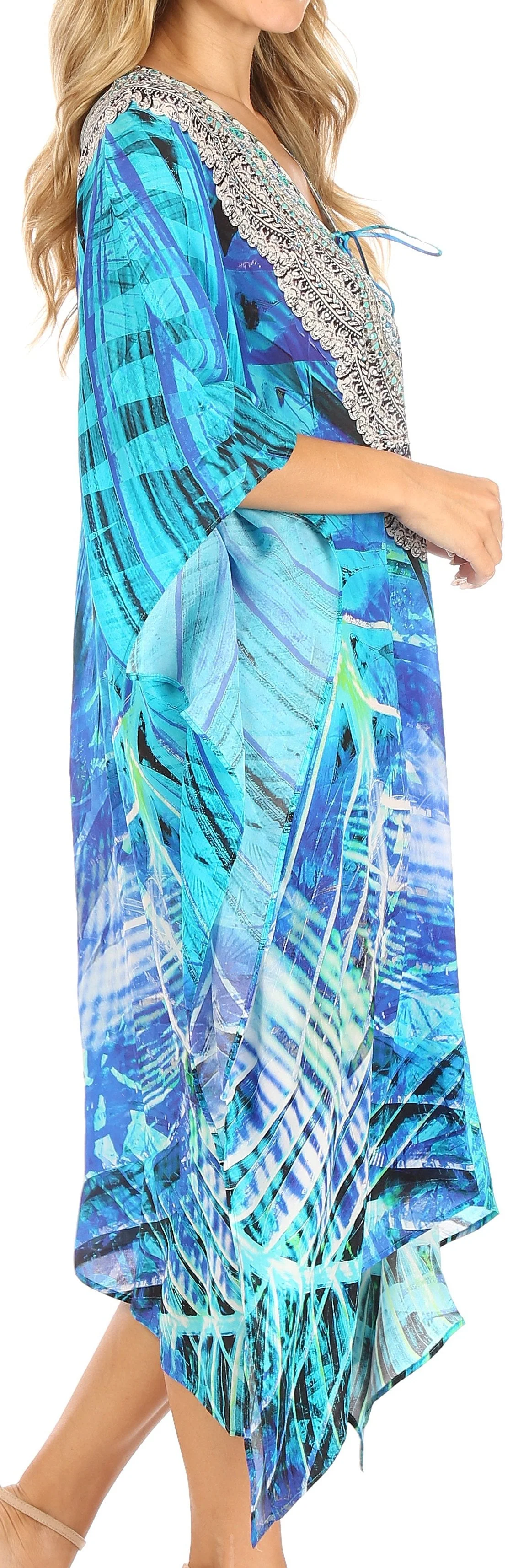 Sakkas Kristy Long Tall Lightweight Caftan Dress / Cover Up With V-Neck Jewels - Image 209