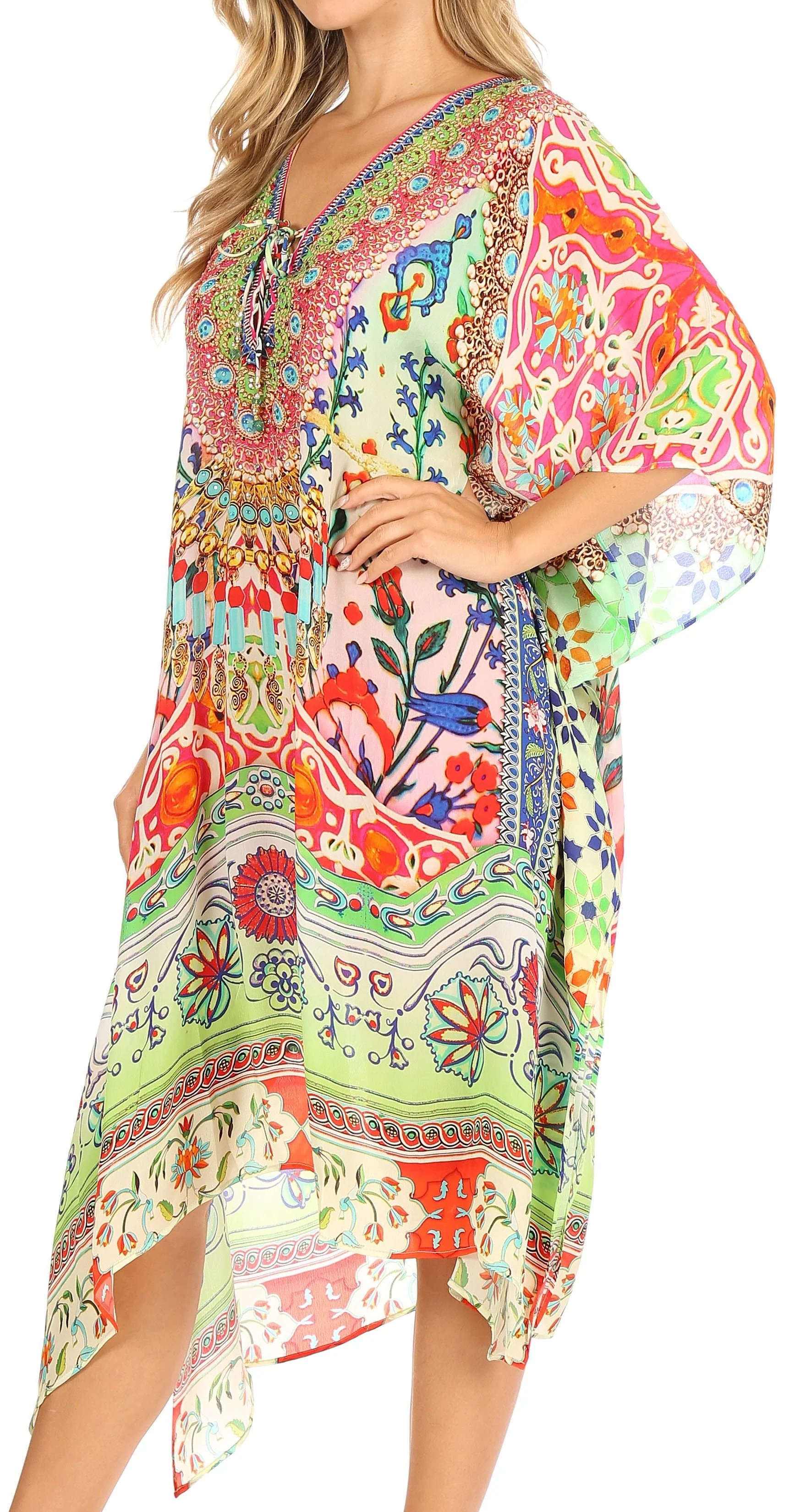 Sakkas Kristy Long Tall Lightweight Caftan Dress / Cover Up With V-Neck Jewels - Image 213