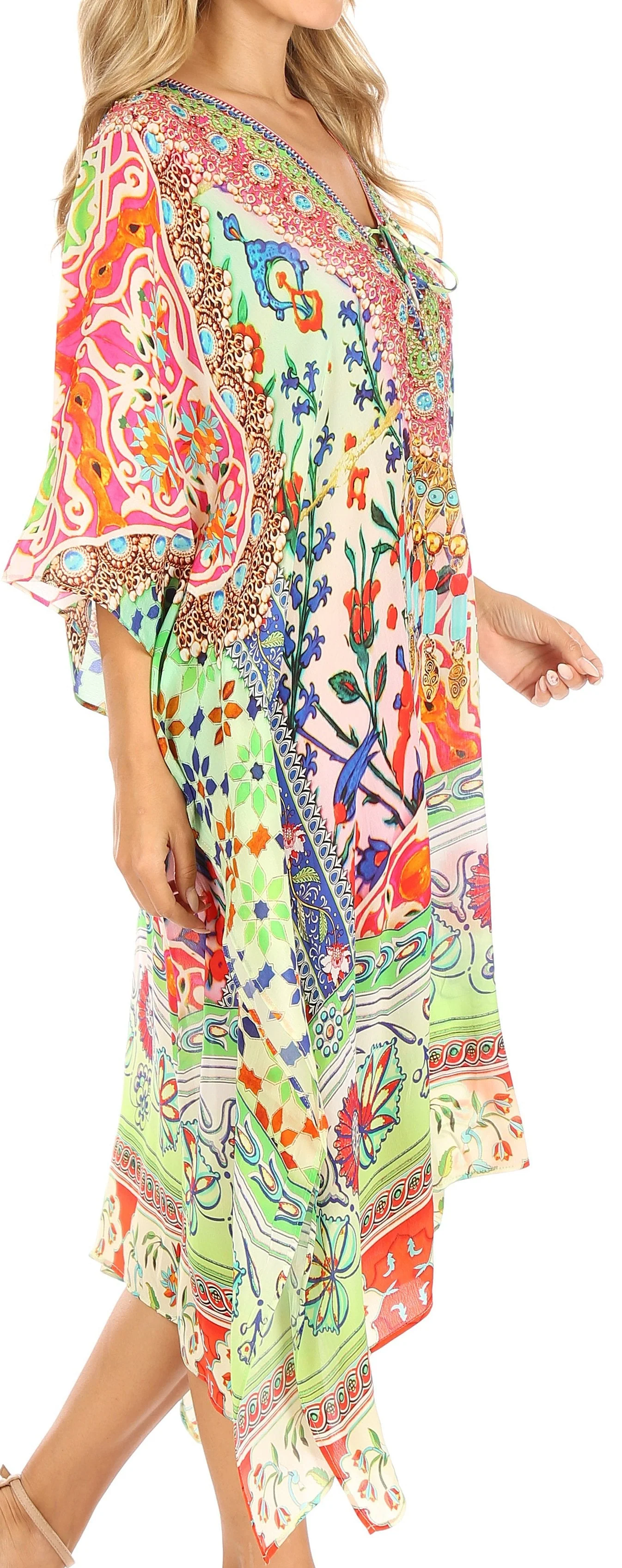 Sakkas Kristy Long Tall Lightweight Caftan Dress / Cover Up With V-Neck Jewels - Image 214