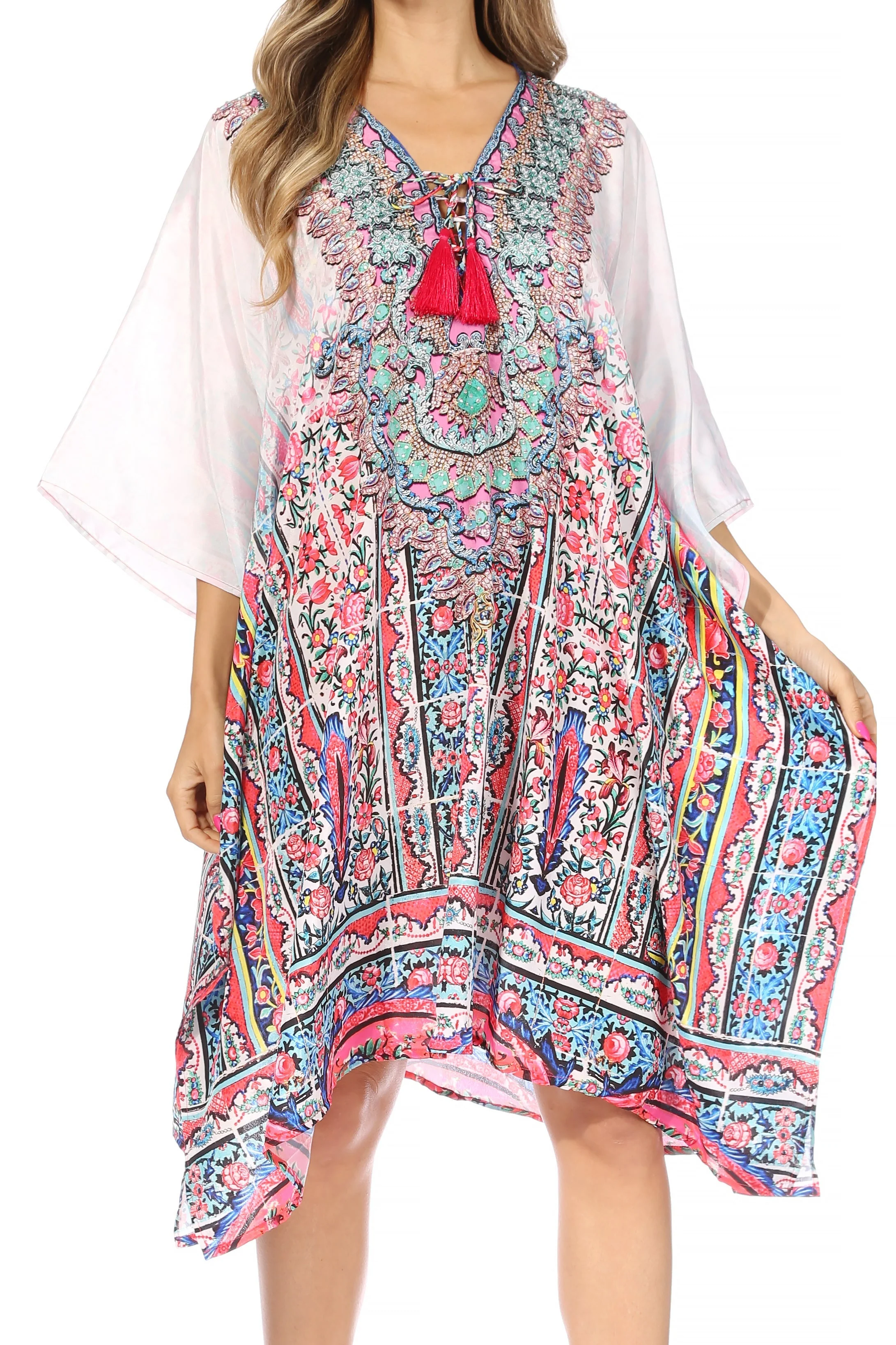 Sakkas Kristy Long Tall Lightweight Caftan Dress / Cover Up With V-Neck Jewels - Image 216