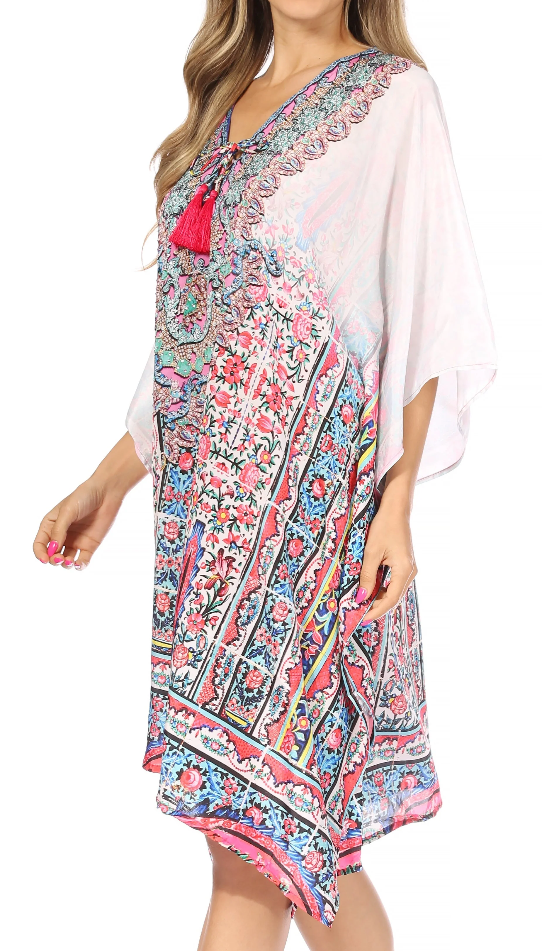 Sakkas Kristy Long Tall Lightweight Caftan Dress / Cover Up With V-Neck Jewels - Image 218