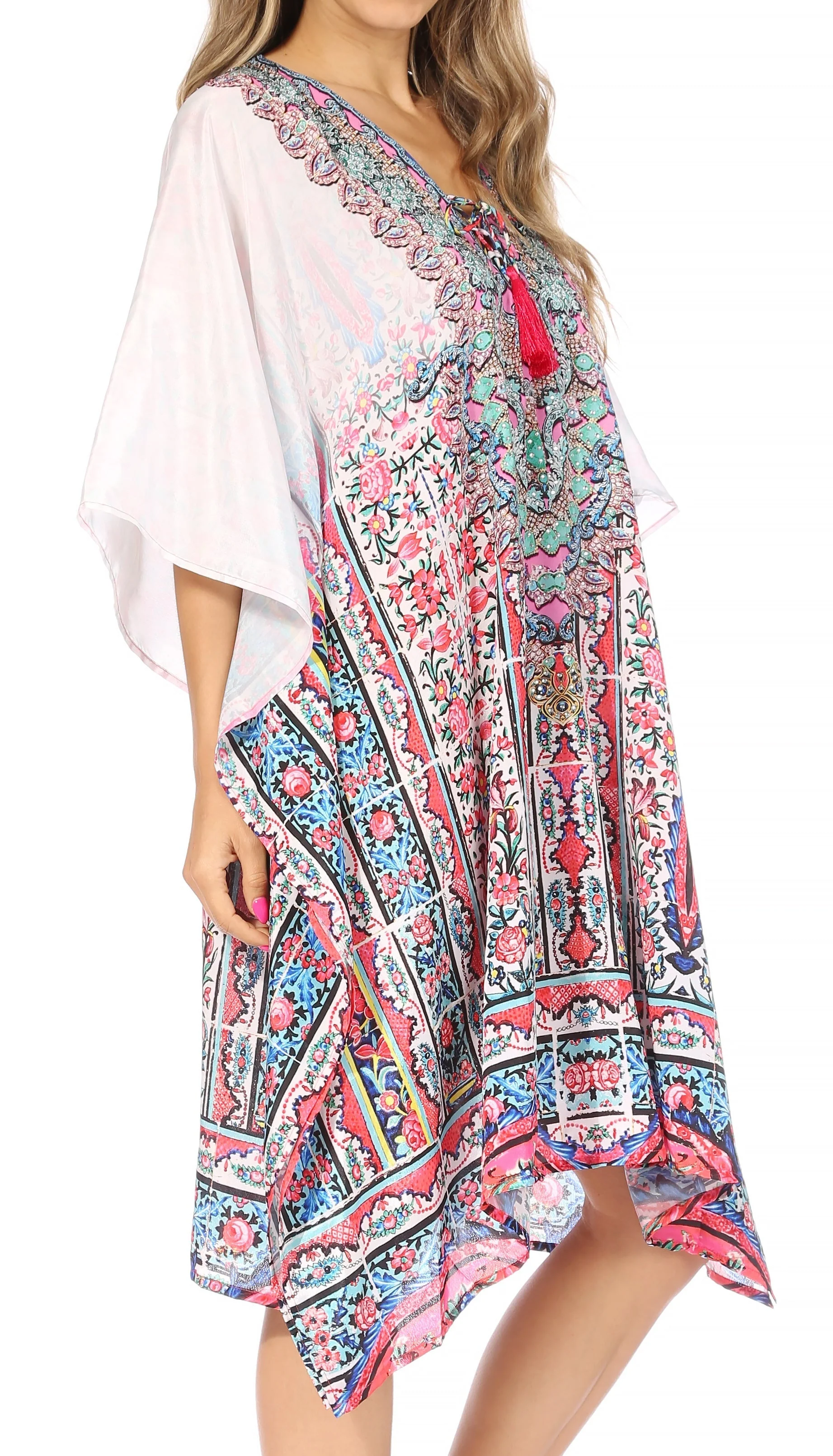 Sakkas Kristy Long Tall Lightweight Caftan Dress / Cover Up With V-Neck Jewels - Image 219