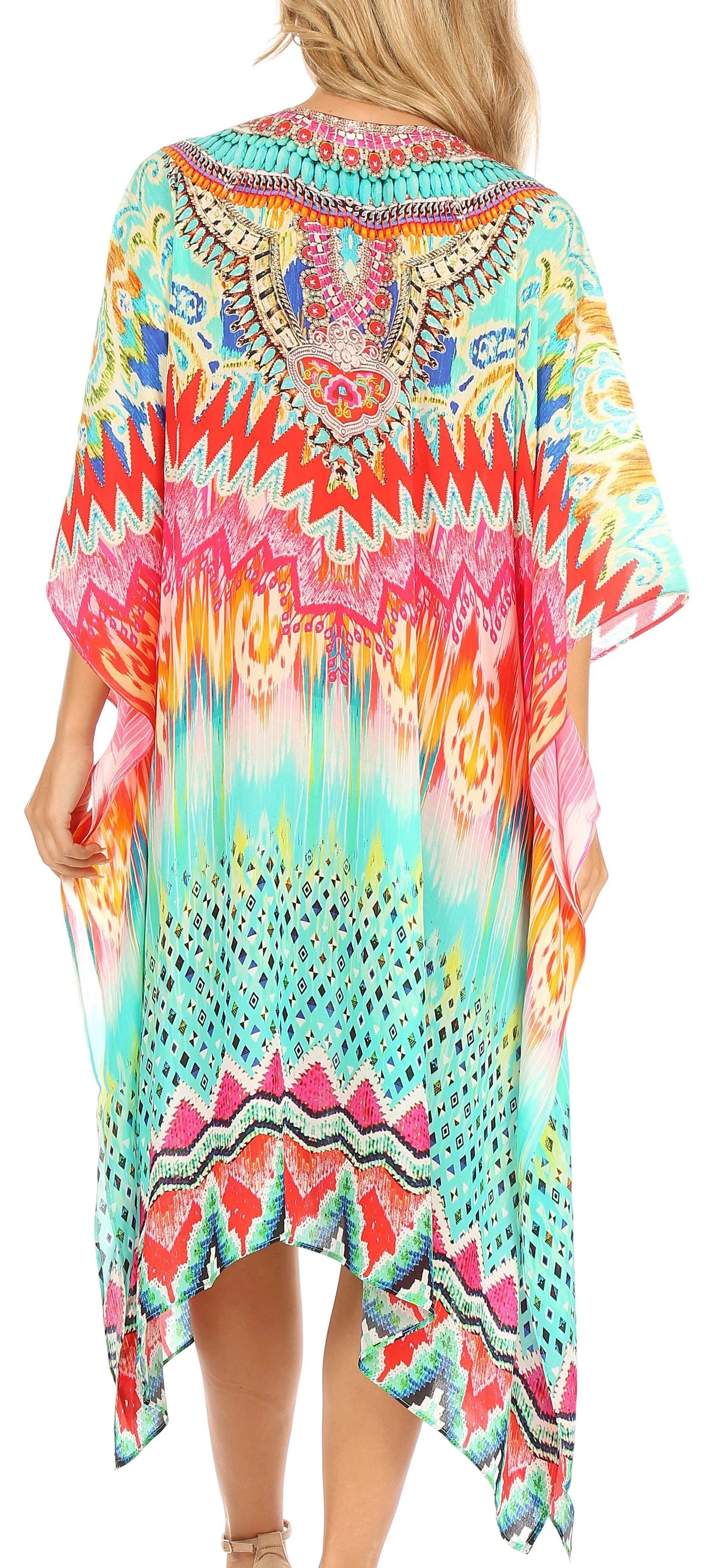 Sakkas Kristy Long Tall Lightweight Caftan Dress / Cover Up With V-Neck Jewels - Image 222