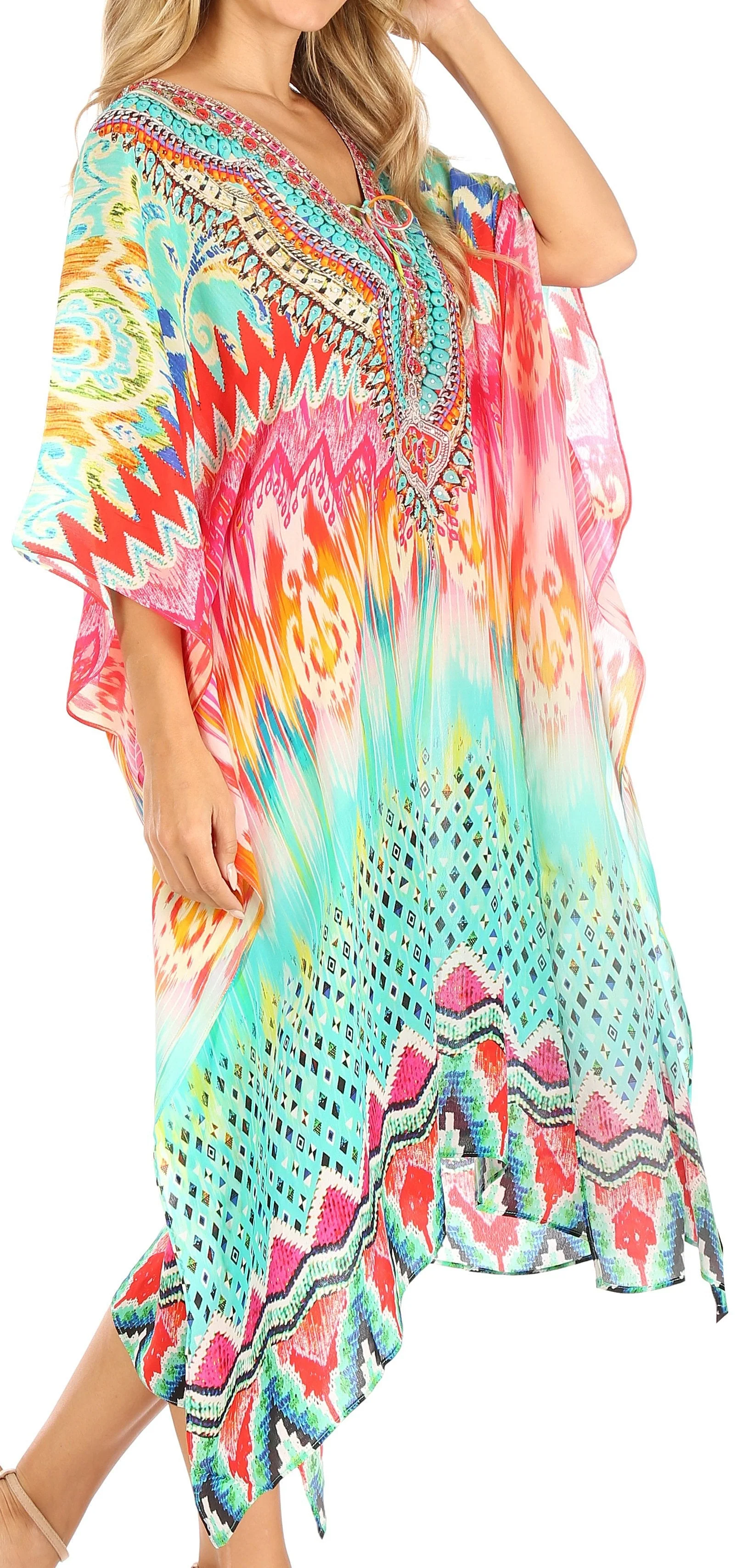 Sakkas Kristy Long Tall Lightweight Caftan Dress / Cover Up With V-Neck Jewels - Image 224