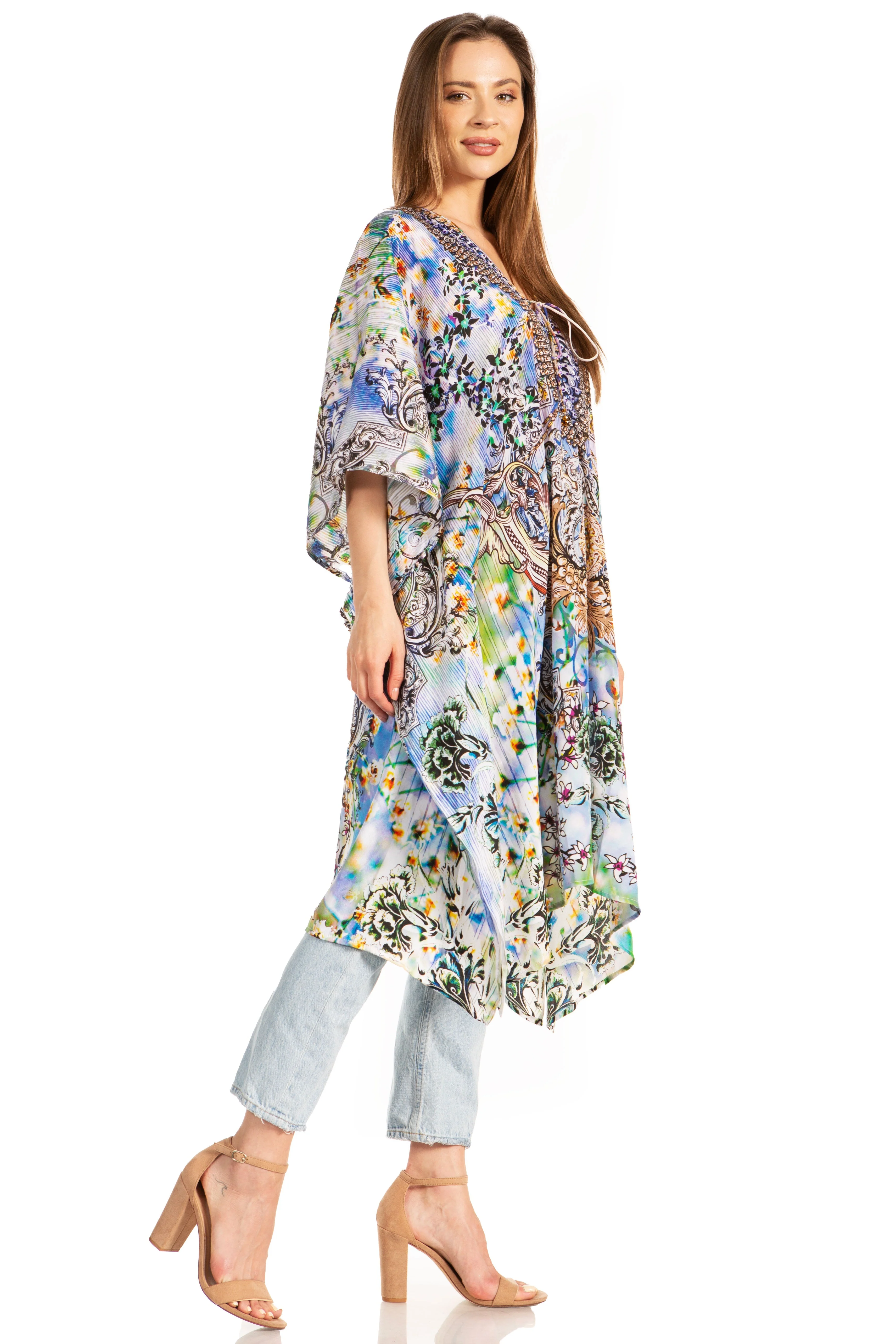 Sakkas Kristy Long Tall Lightweight Caftan Dress / Cover Up With V-Neck Jewels - Image 228