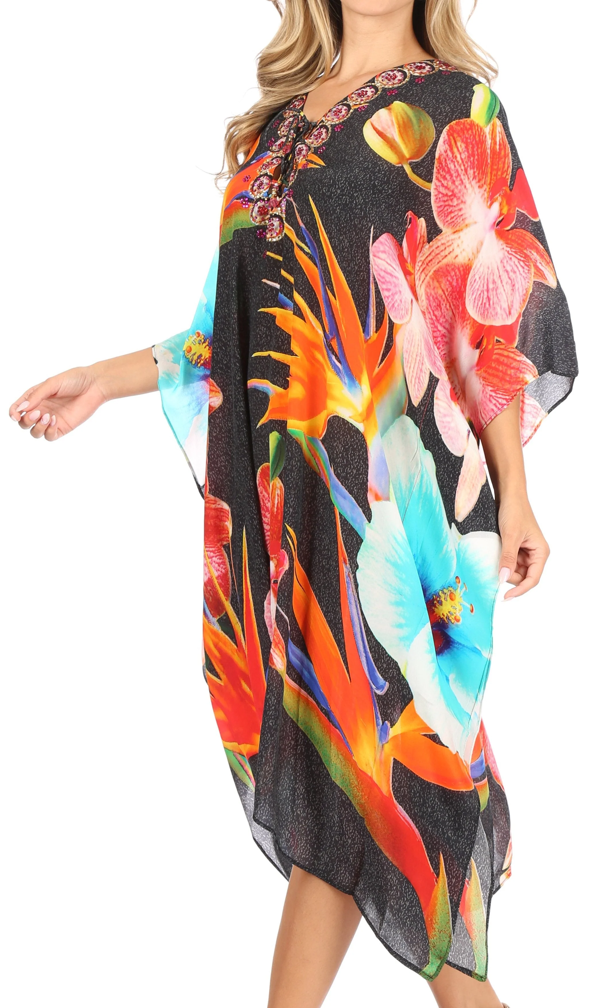Sakkas Kristy Long Tall Lightweight Caftan Dress / Cover Up With V-Neck Jewels - Image 23