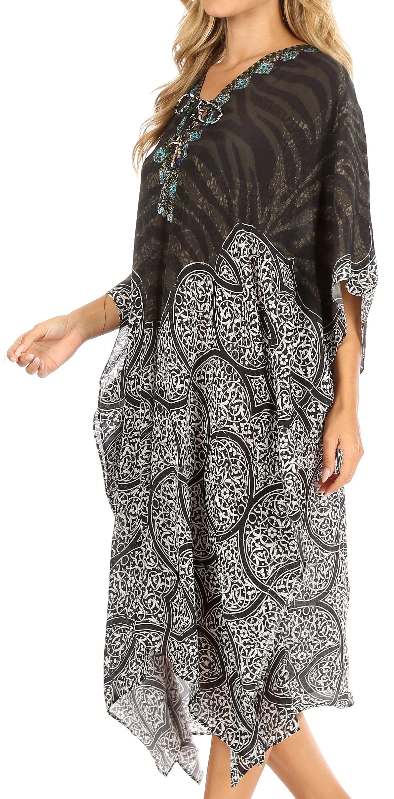 Sakkas Kristy Long Tall Lightweight Caftan Dress / Cover Up With V-Neck Jewels - Image 233
