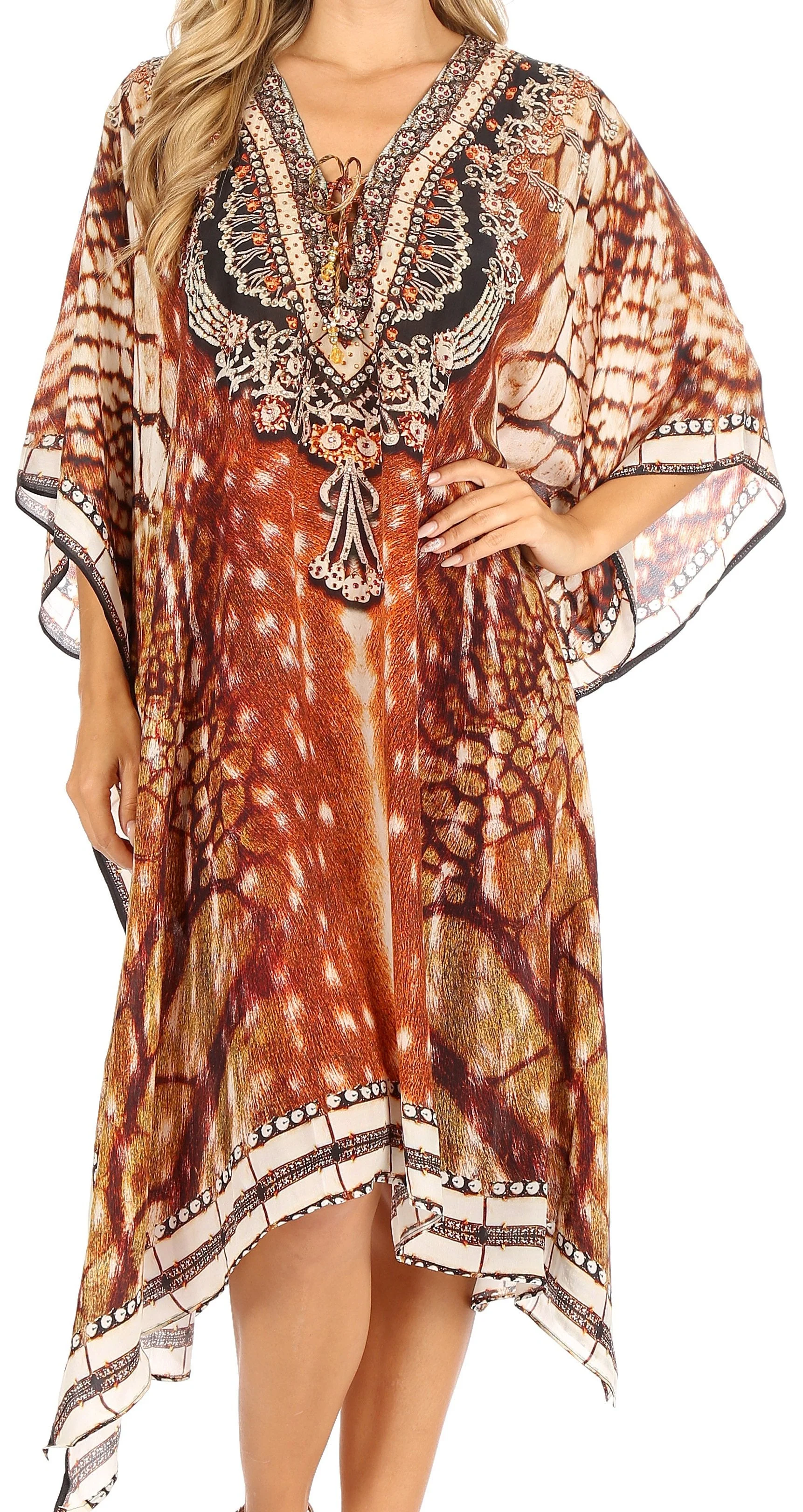 Sakkas Kristy Long Tall Lightweight Caftan Dress / Cover Up With V-Neck Jewels - Image 236