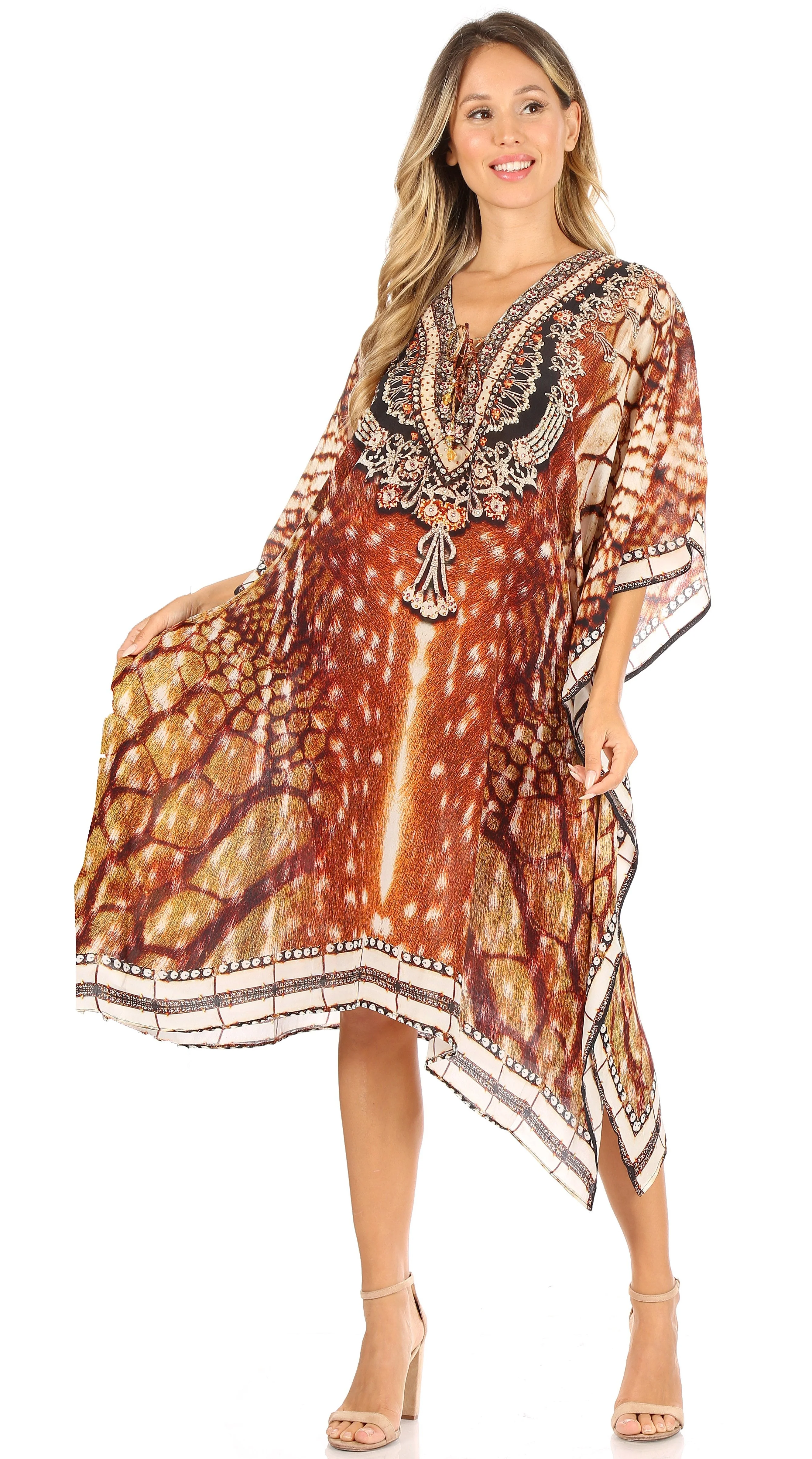 Sakkas Kristy Long Tall Lightweight Caftan Dress / Cover Up With V-Neck Jewels - Image 240