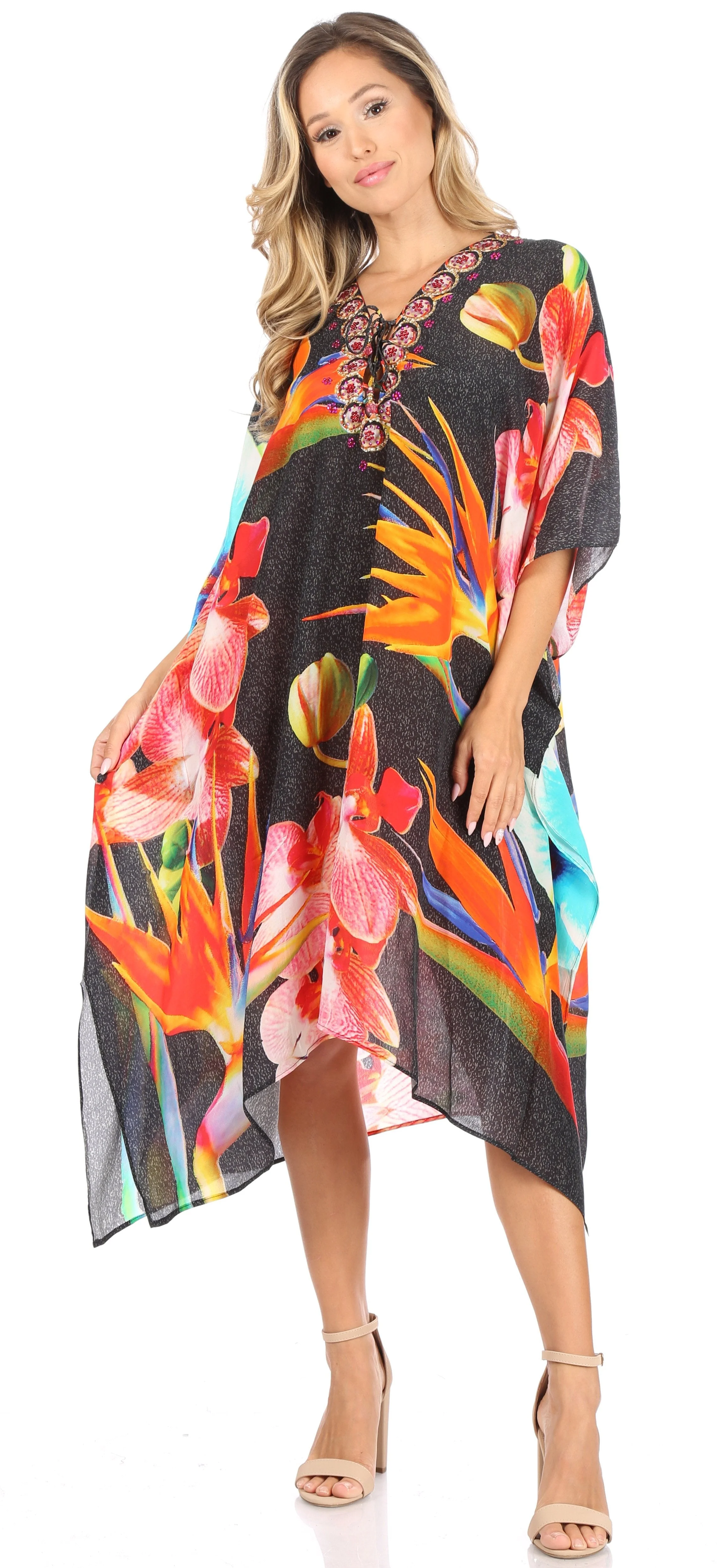 Sakkas Kristy Long Tall Lightweight Caftan Dress / Cover Up With V-Neck Jewels - Image 25