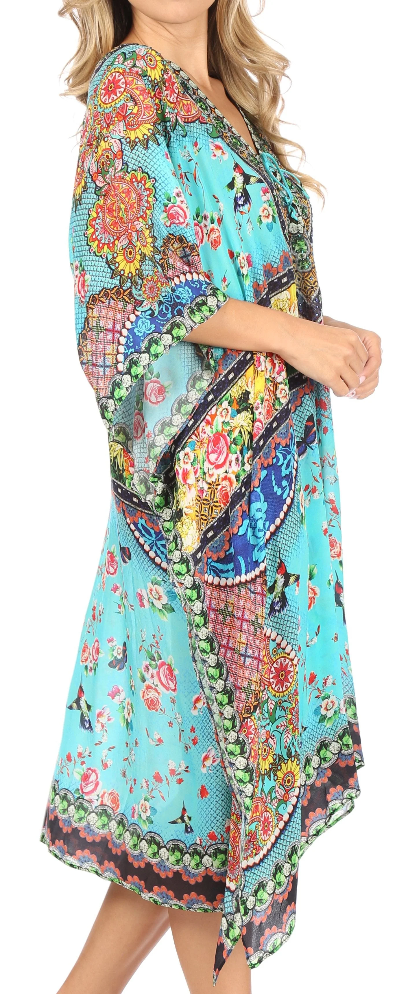 Sakkas Kristy Long Tall Lightweight Caftan Dress / Cover Up With V-Neck Jewels - Image 29