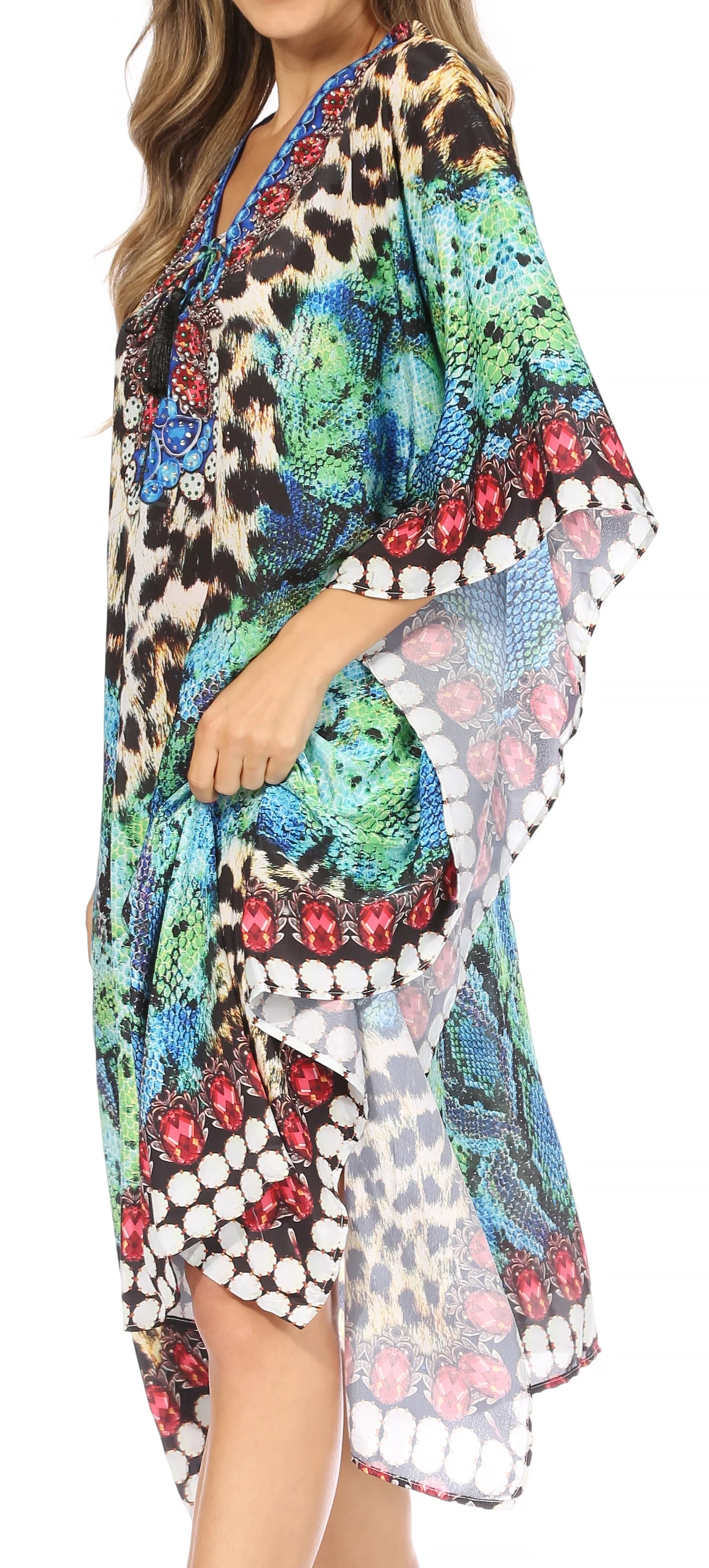Sakkas Kristy Long Tall Lightweight Caftan Dress / Cover Up With V-Neck Jewels - Image 38