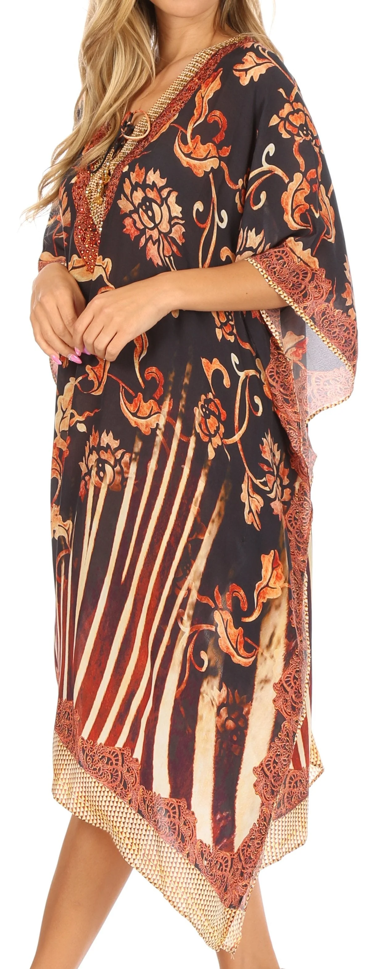 Sakkas Kristy Long Tall Lightweight Caftan Dress / Cover Up With V-Neck Jewels - Image 43