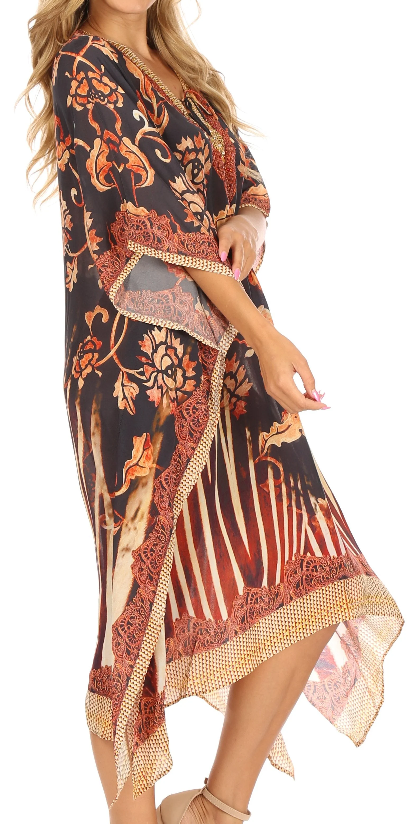 Sakkas Kristy Long Tall Lightweight Caftan Dress / Cover Up With V-Neck Jewels - Image 44