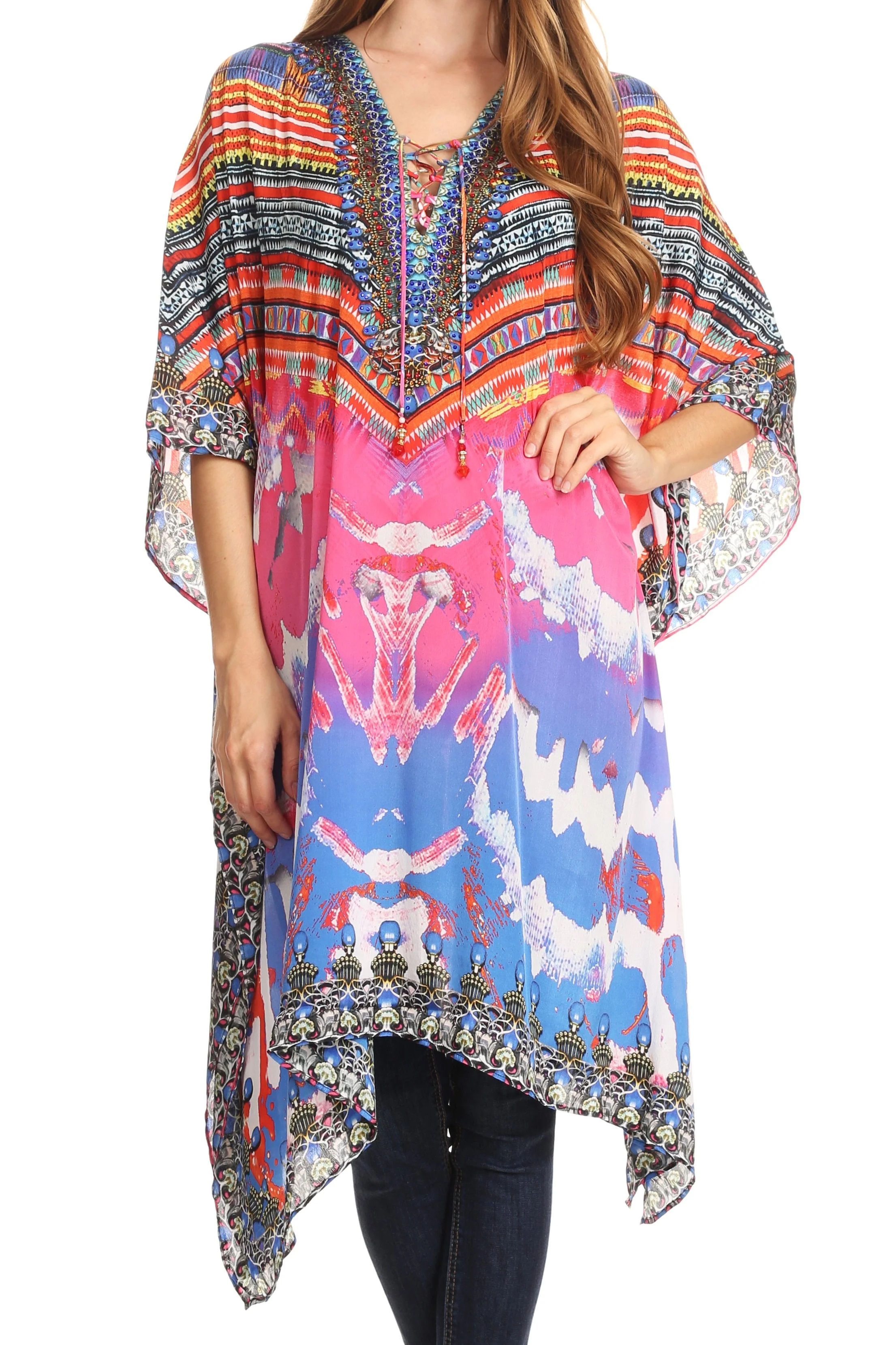 Sakkas Kristy Long Tall Lightweight Caftan Dress / Cover Up With V-Neck Jewels - Image 46