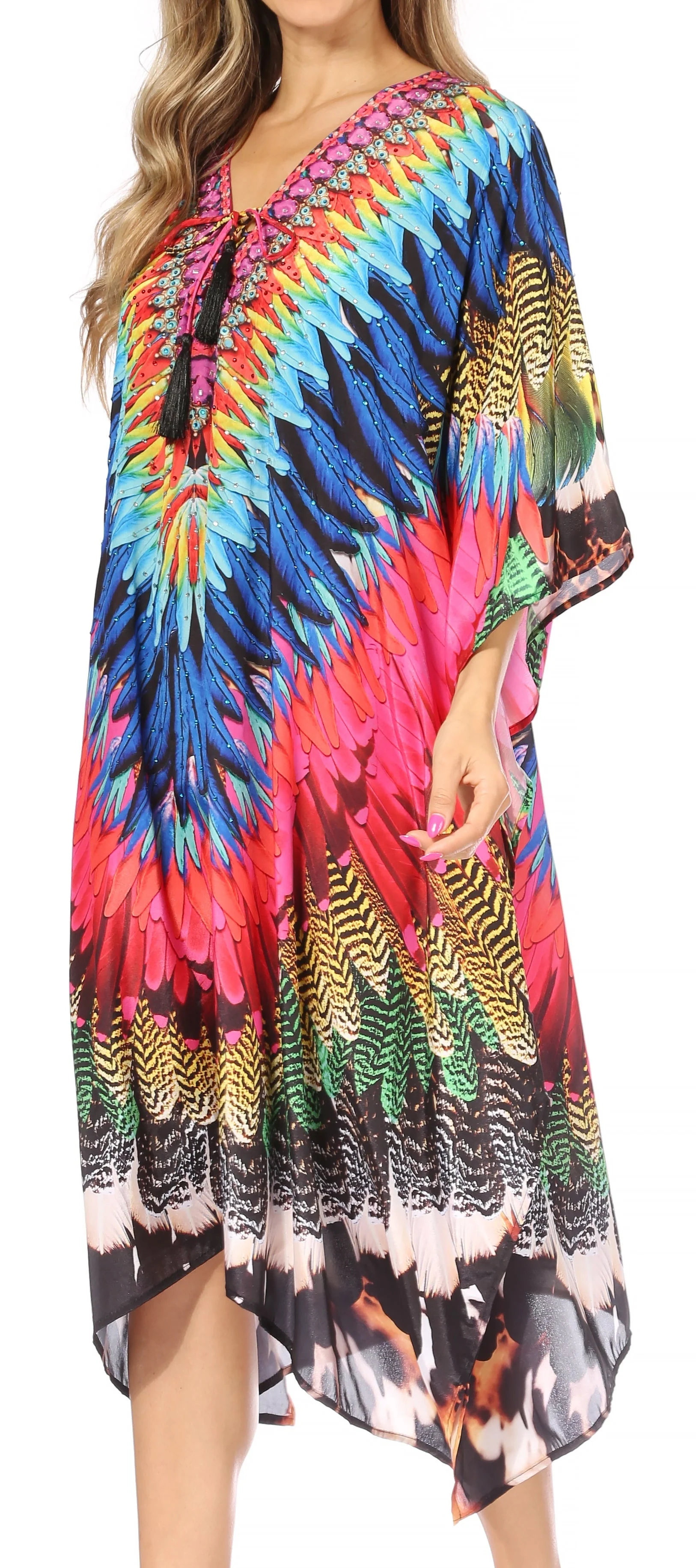Sakkas Kristy Long Tall Lightweight Caftan Dress / Cover Up With V-Neck Jewels - Image 53