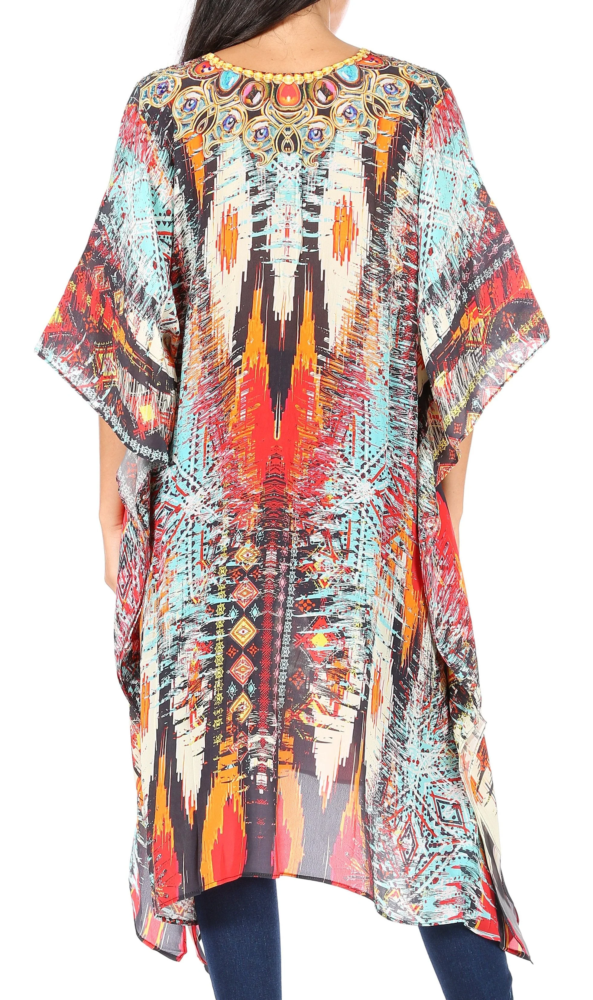 Sakkas Kristy Long Tall Lightweight Caftan Dress / Cover Up With V-Neck Jewels - Image 57