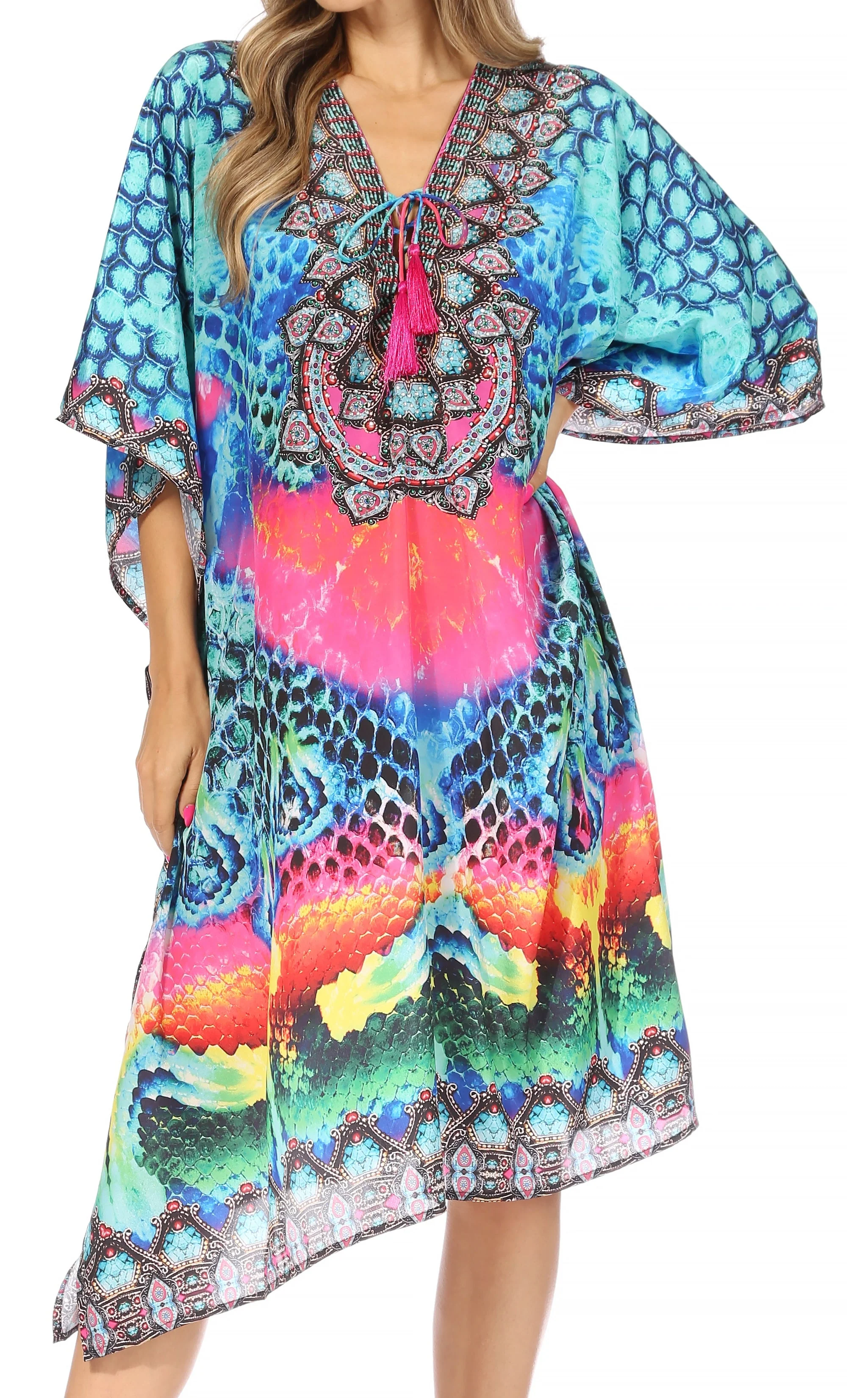 Sakkas Kristy Long Tall Lightweight Caftan Dress / Cover Up With V-Neck Jewels - Image 61