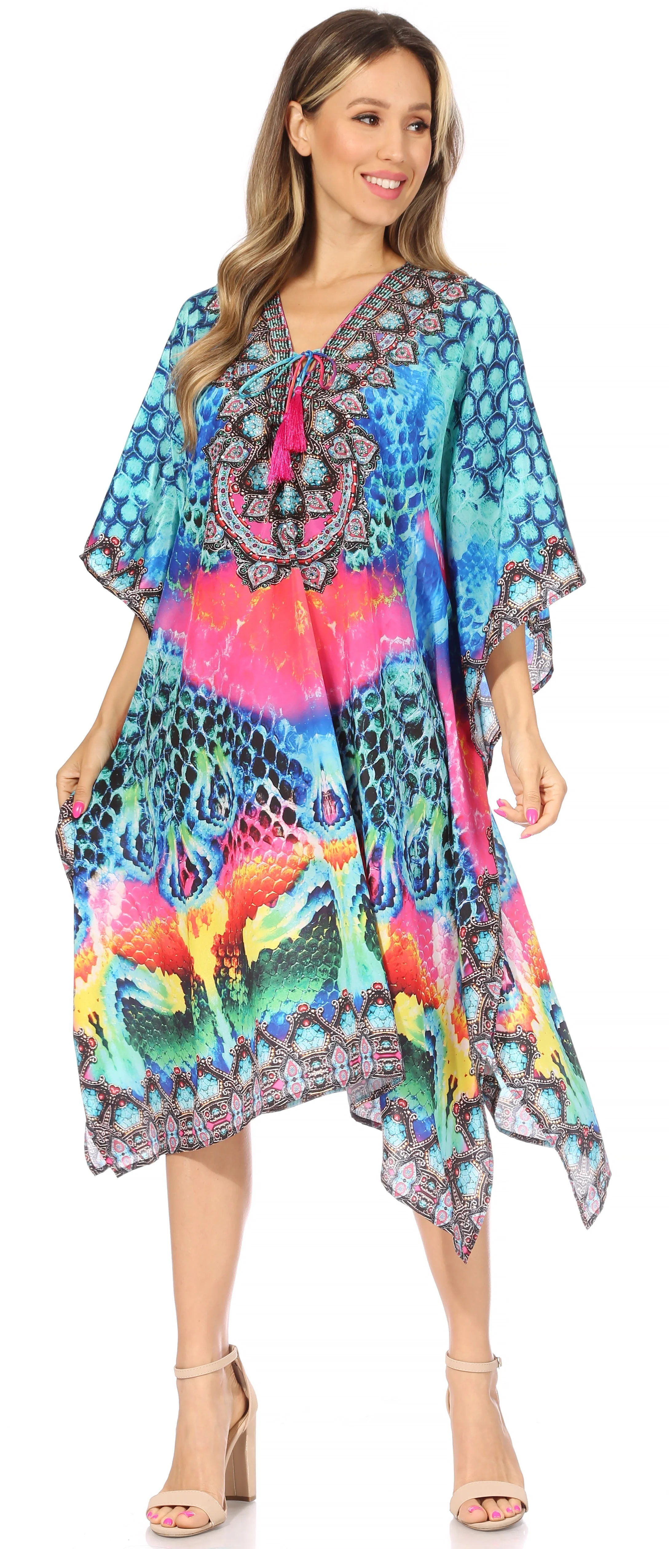 Sakkas Kristy Long Tall Lightweight Caftan Dress / Cover Up With V-Neck Jewels - Image 65