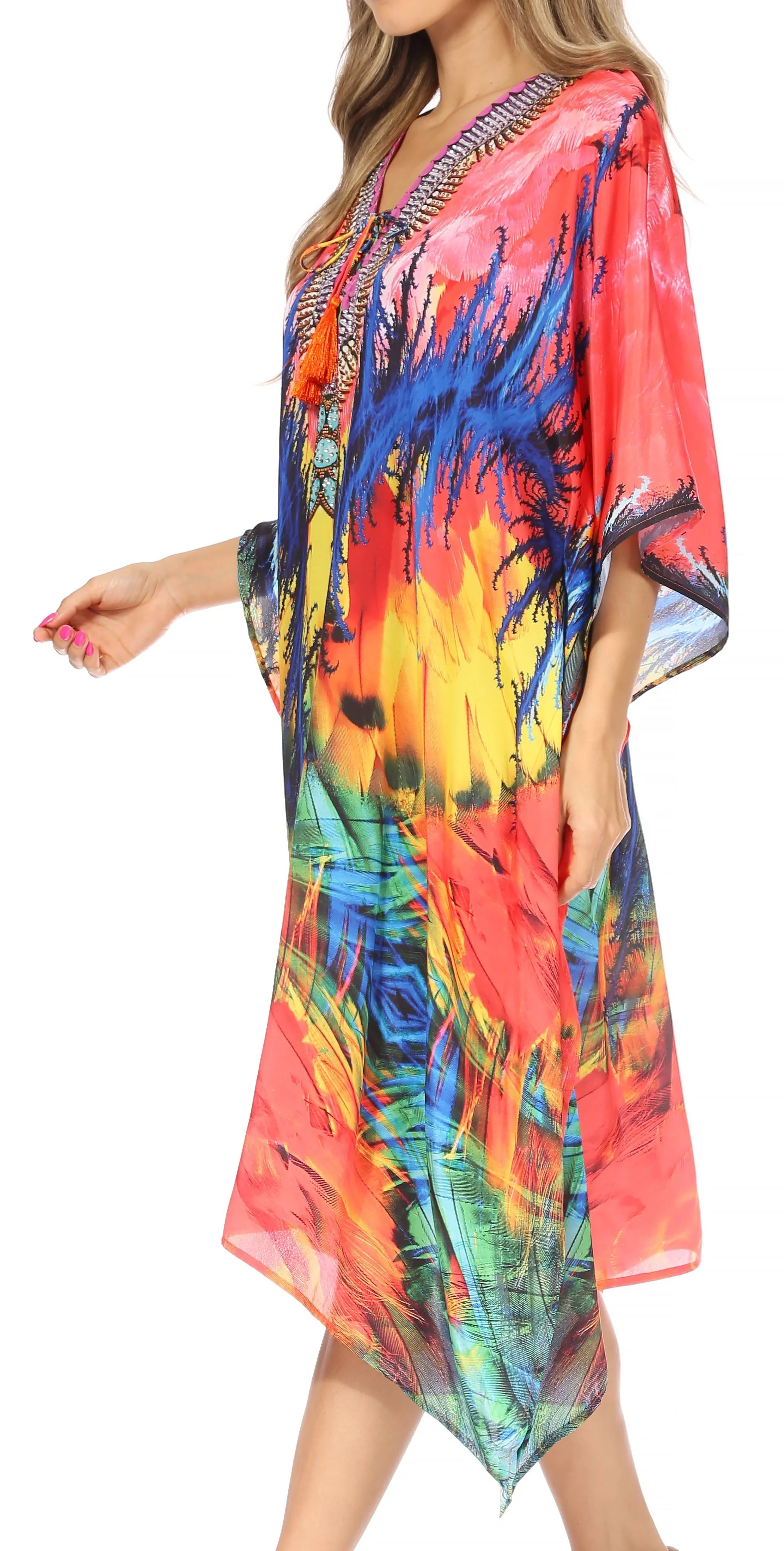 Sakkas Kristy Long Tall Lightweight Caftan Dress / Cover Up With V-Neck Jewels - Image 68