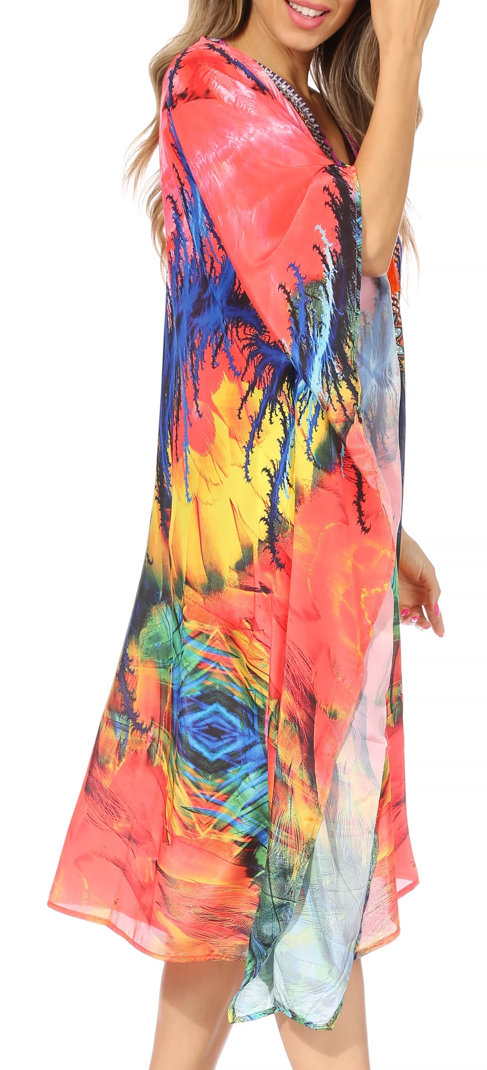 Sakkas Kristy Long Tall Lightweight Caftan Dress / Cover Up With V-Neck Jewels - Image 69