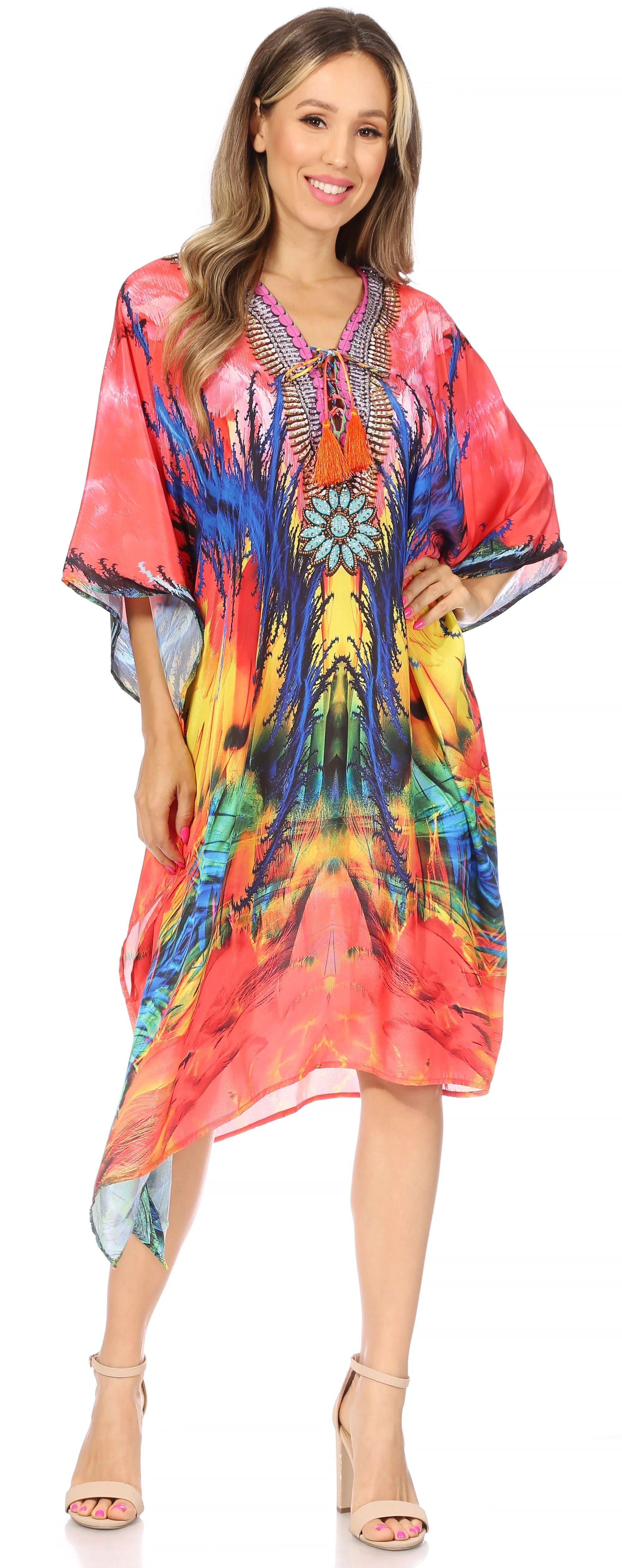 Sakkas Kristy Long Tall Lightweight Caftan Dress / Cover Up With V-Neck Jewels - Image 70