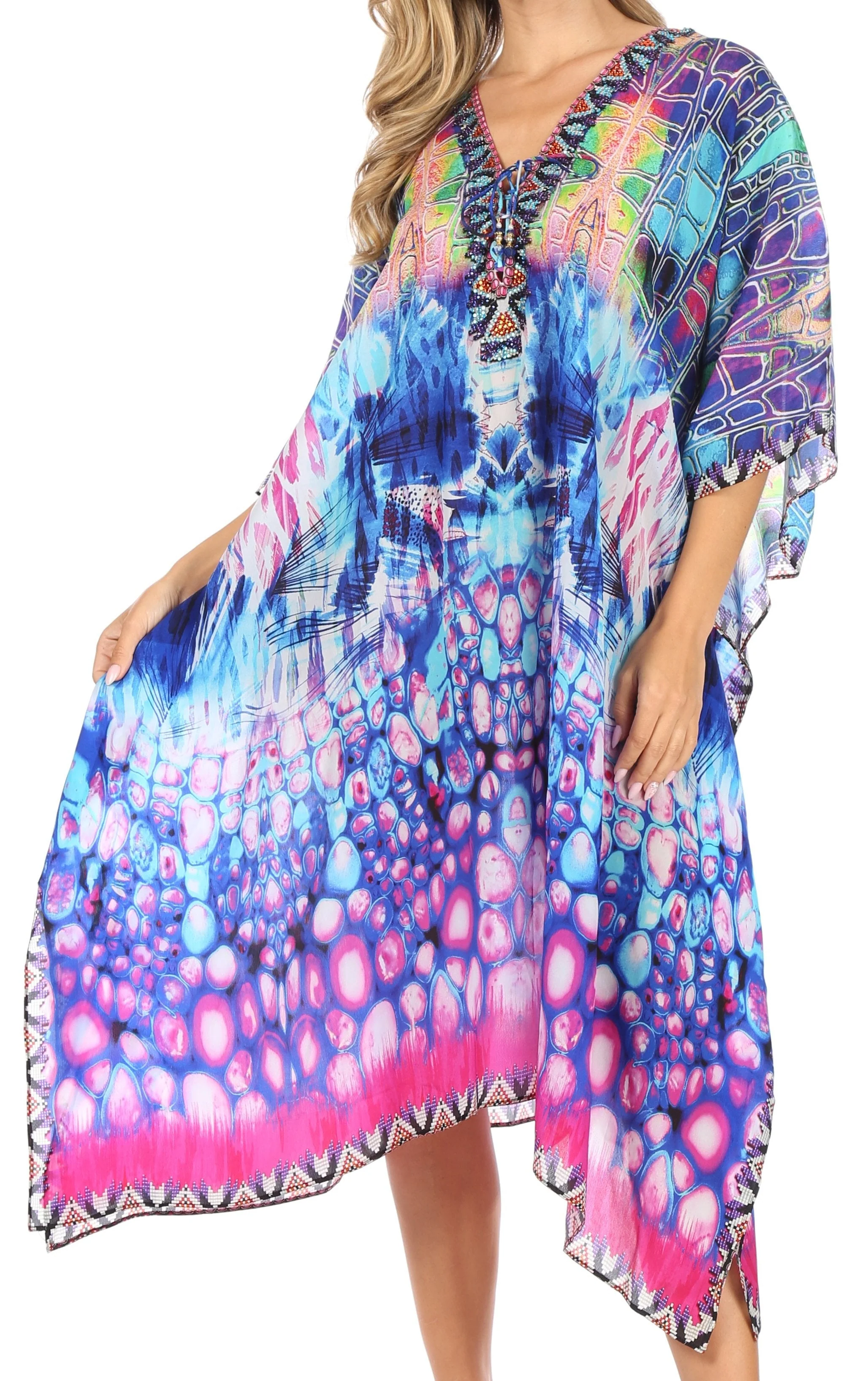 Sakkas Kristy Long Tall Lightweight Caftan Dress / Cover Up With V-Neck Jewels - Image 76