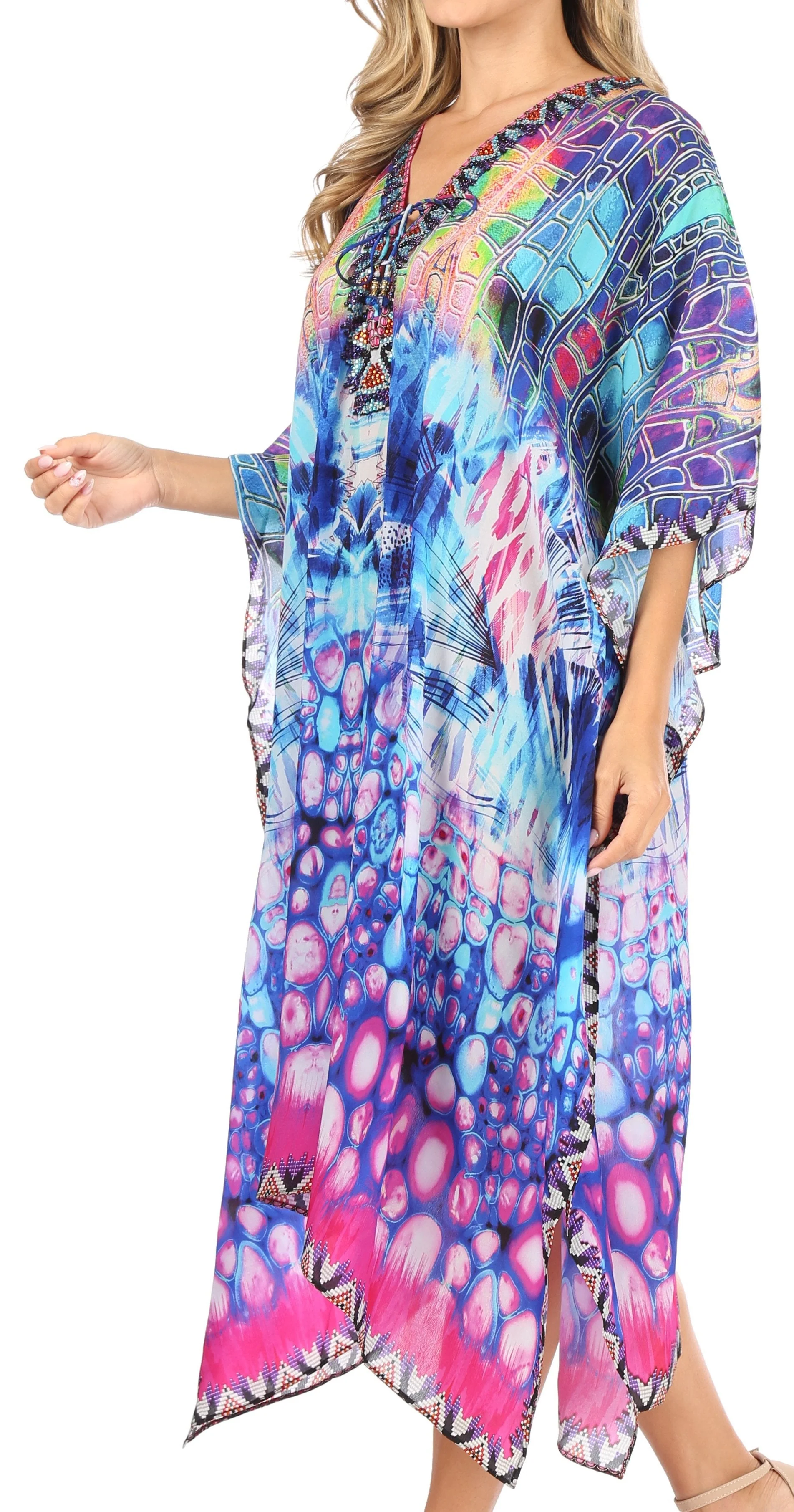 Sakkas Kristy Long Tall Lightweight Caftan Dress / Cover Up With V-Neck Jewels - Image 78