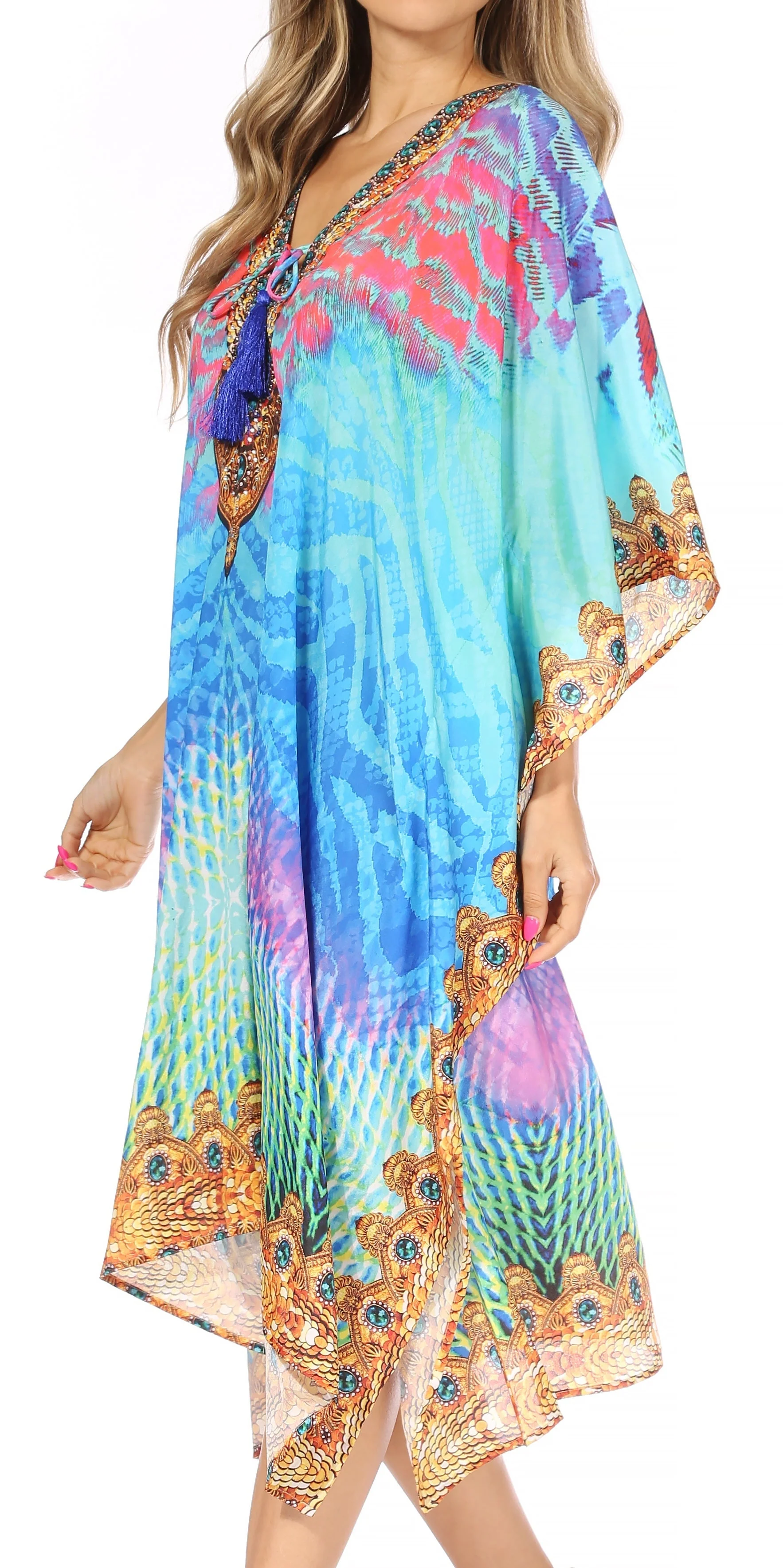 Sakkas Kristy Long Tall Lightweight Caftan Dress / Cover Up With V-Neck Jewels - Image 8