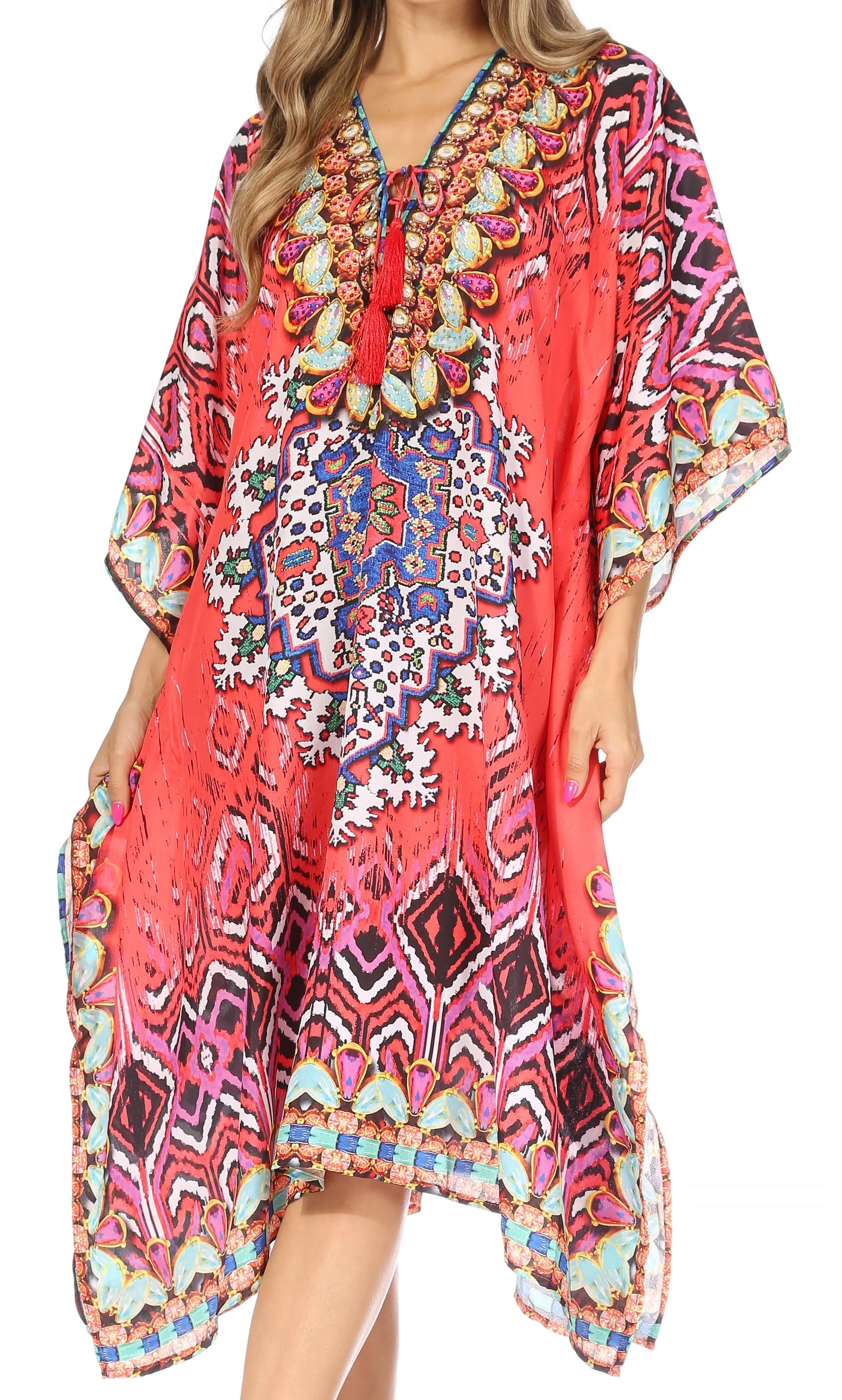 Sakkas Kristy Long Tall Lightweight Caftan Dress / Cover Up With V-Neck Jewels - Image 81