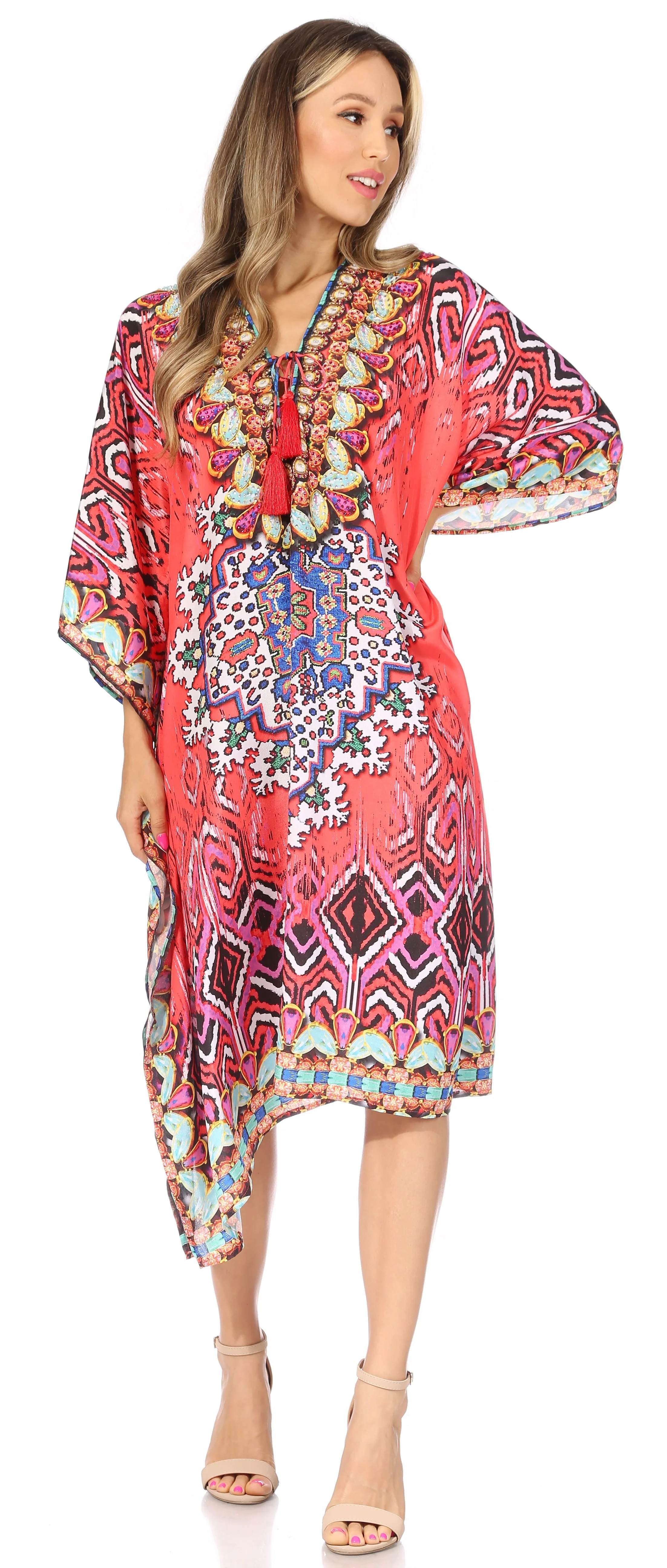 Sakkas Kristy Long Tall Lightweight Caftan Dress / Cover Up With V-Neck Jewels - Image 85