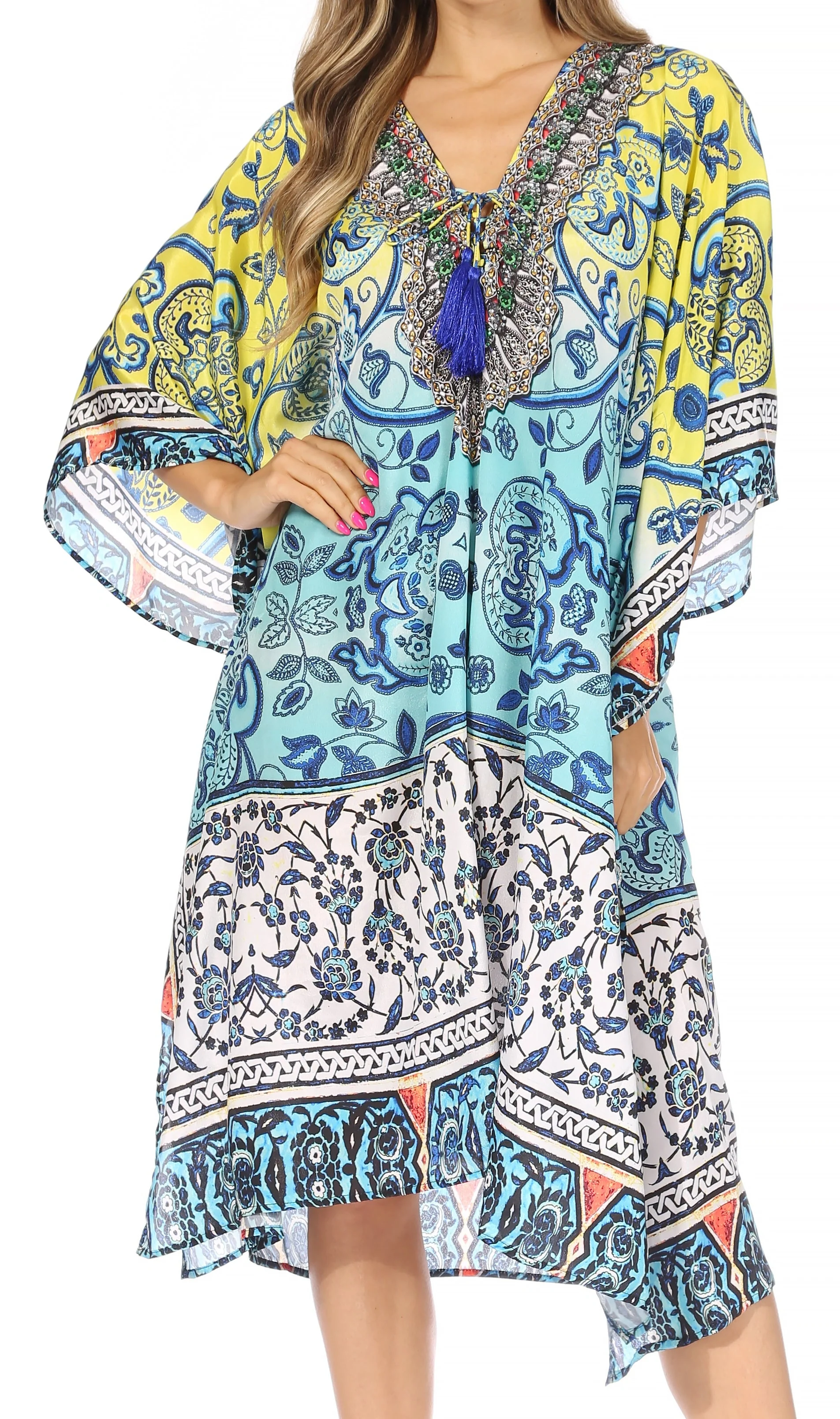 Sakkas Kristy Long Tall Lightweight Caftan Dress / Cover Up With V-Neck Jewels - Image 86