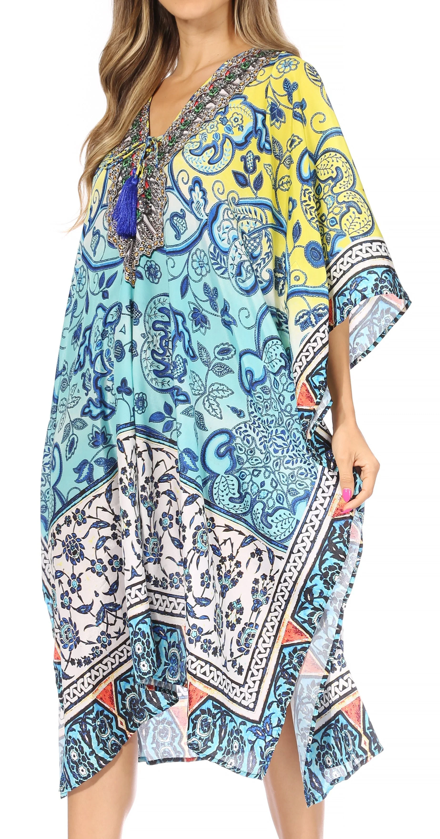 Sakkas Kristy Long Tall Lightweight Caftan Dress / Cover Up With V-Neck Jewels - Image 88