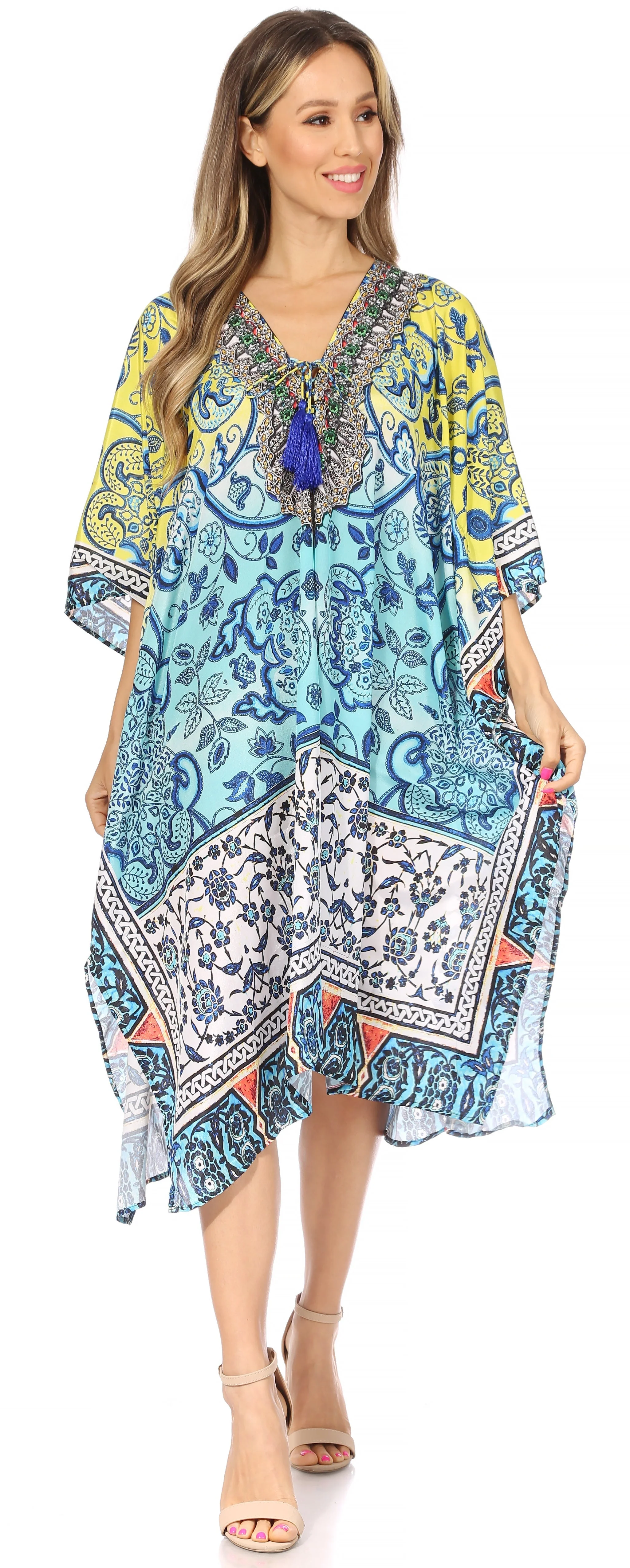Sakkas Kristy Long Tall Lightweight Caftan Dress / Cover Up With V-Neck Jewels - Image 90
