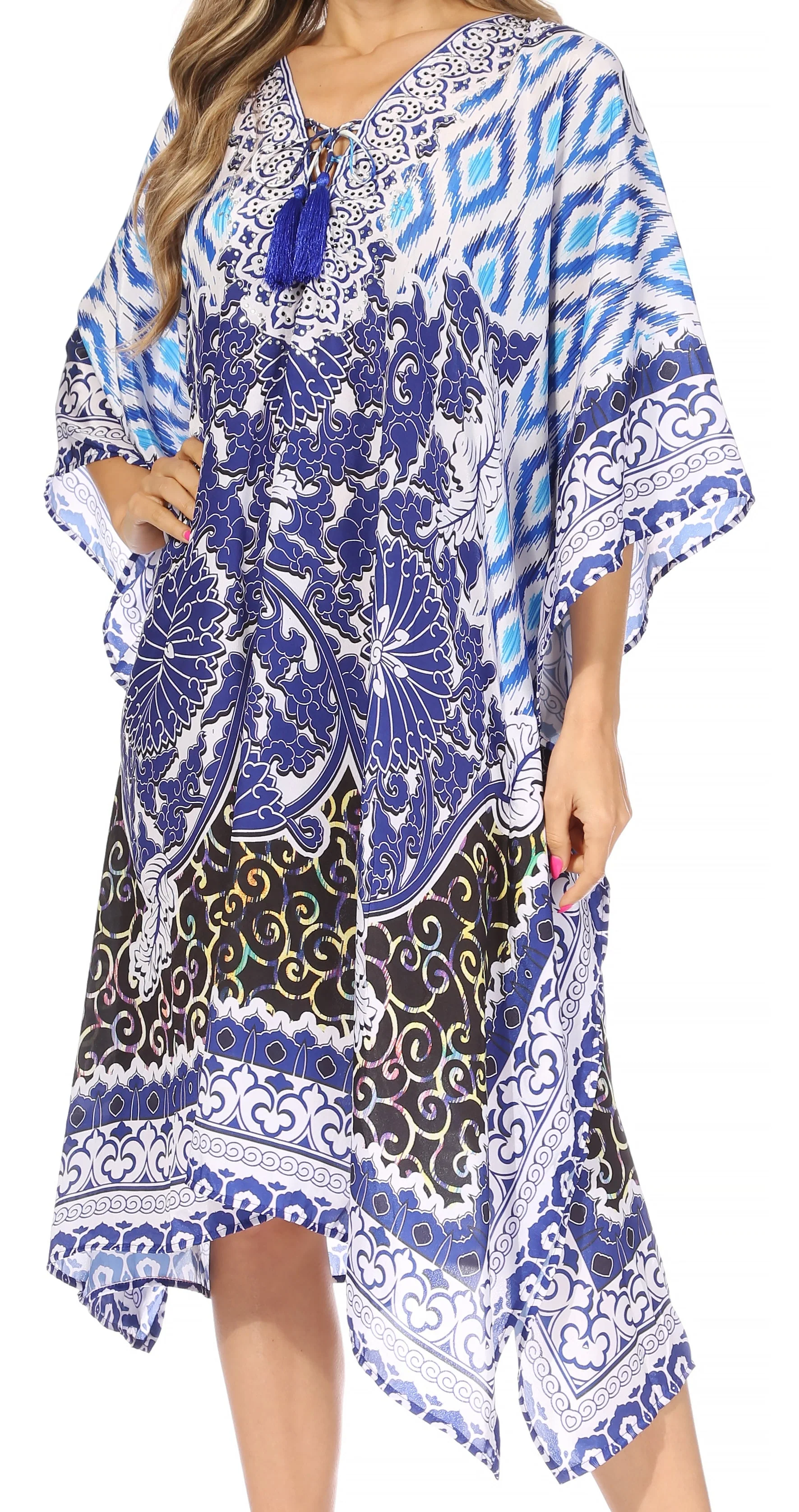 Sakkas Kristy Long Tall Lightweight Caftan Dress / Cover Up With V-Neck Jewels - Image 91