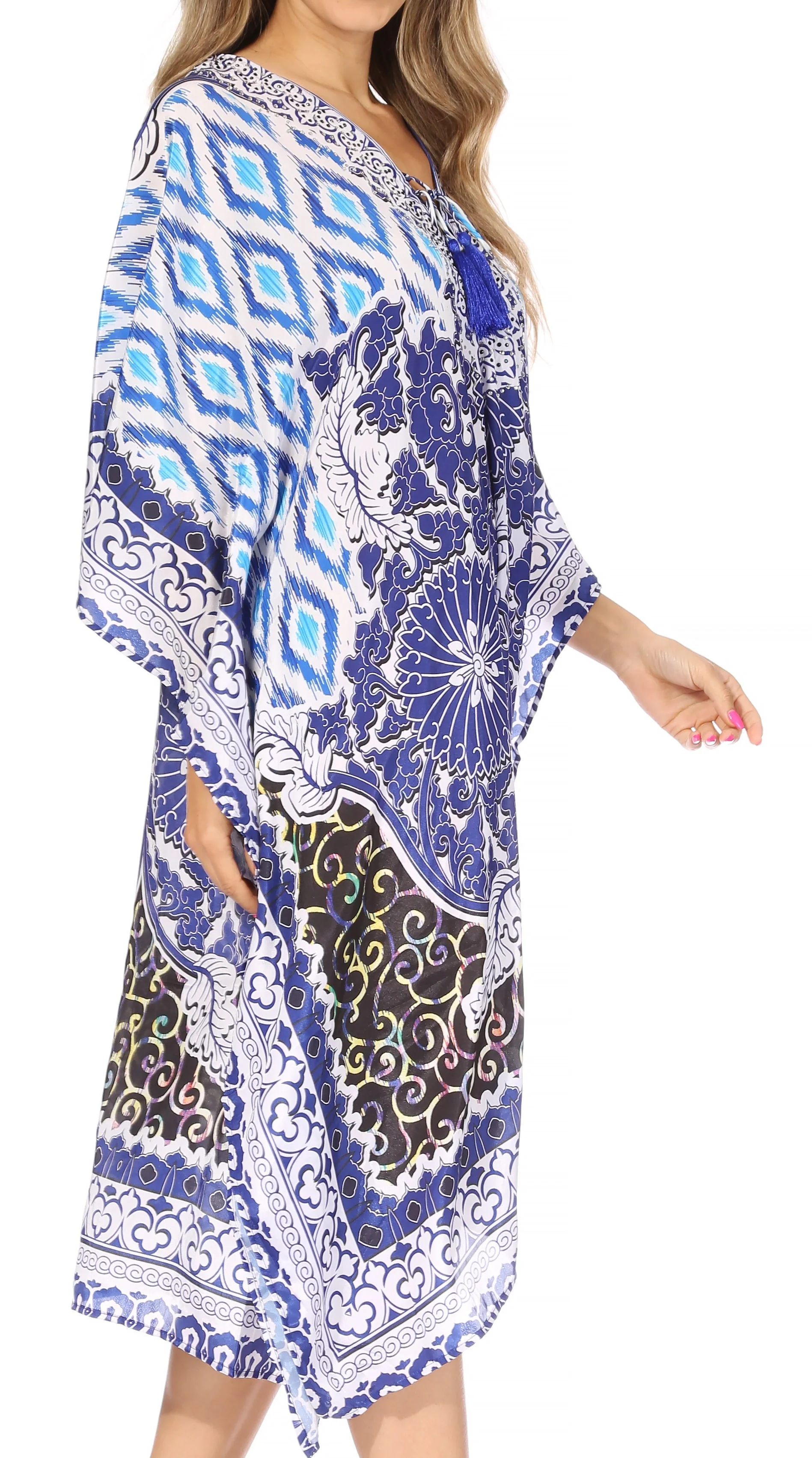 Sakkas Kristy Long Tall Lightweight Caftan Dress / Cover Up With V-Neck Jewels - Image 94