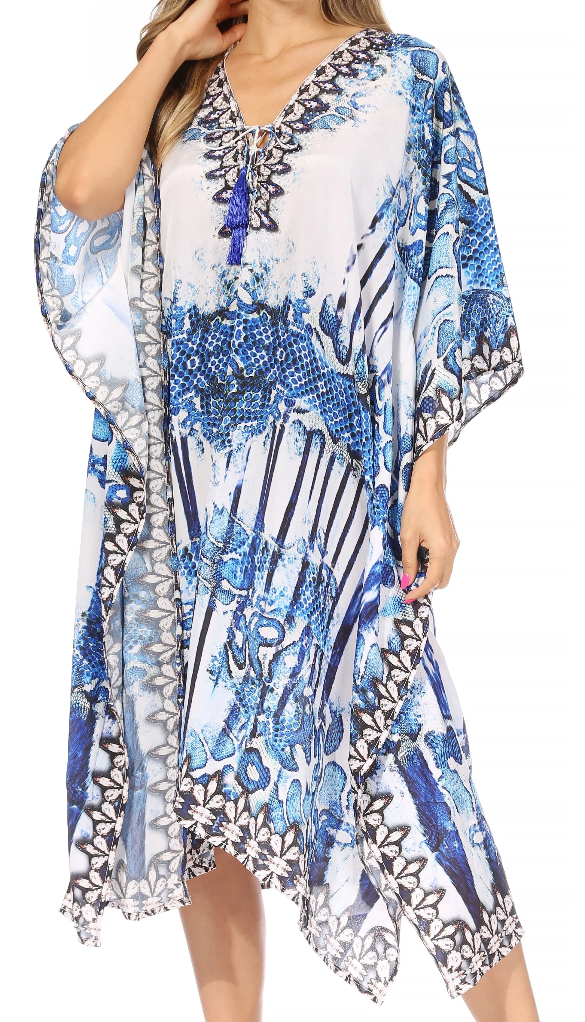 Sakkas Kristy Long Tall Lightweight Caftan Dress / Cover Up With V-Neck Jewels - Image 96