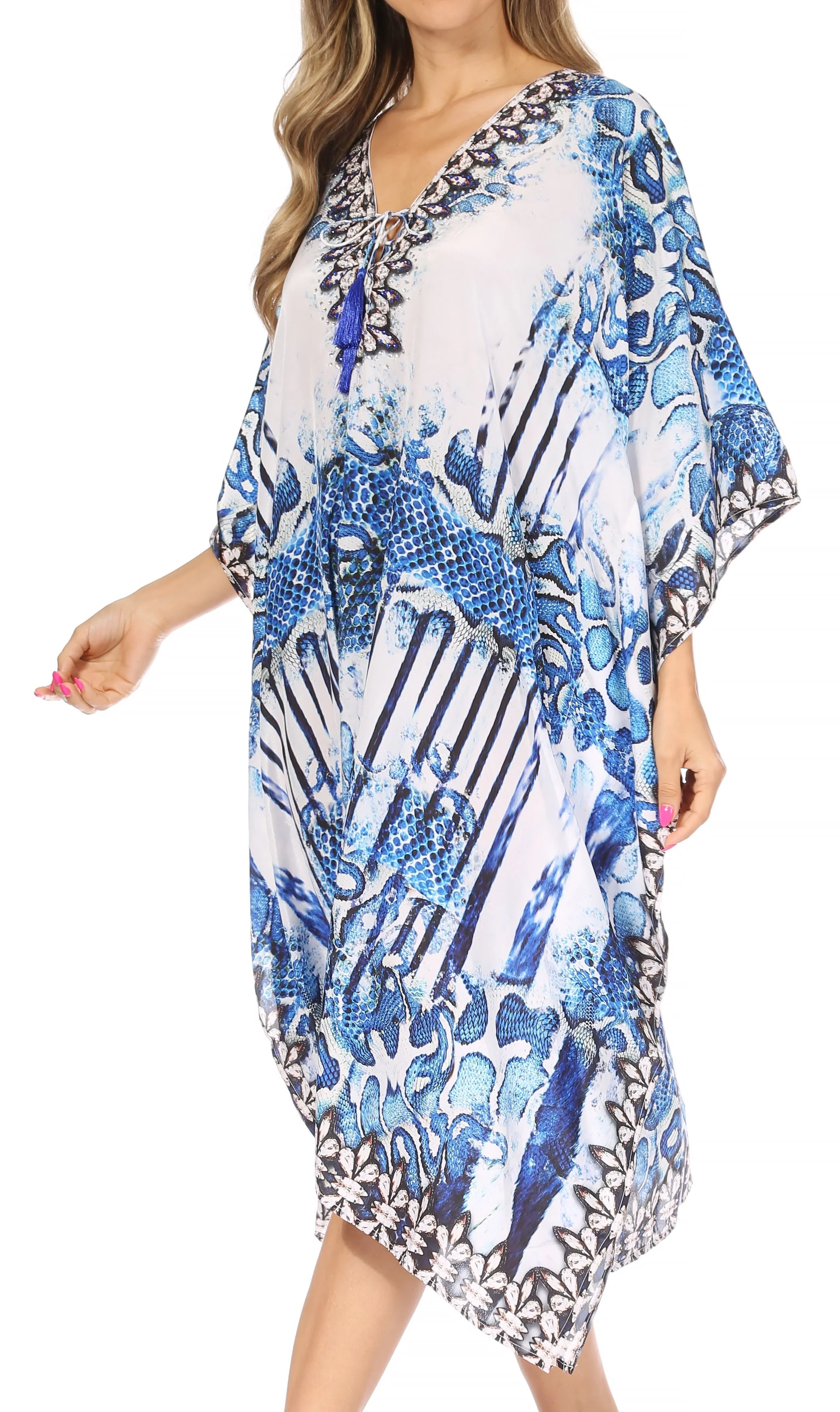 Sakkas Kristy Long Tall Lightweight Caftan Dress / Cover Up With V-Neck Jewels - Image 98