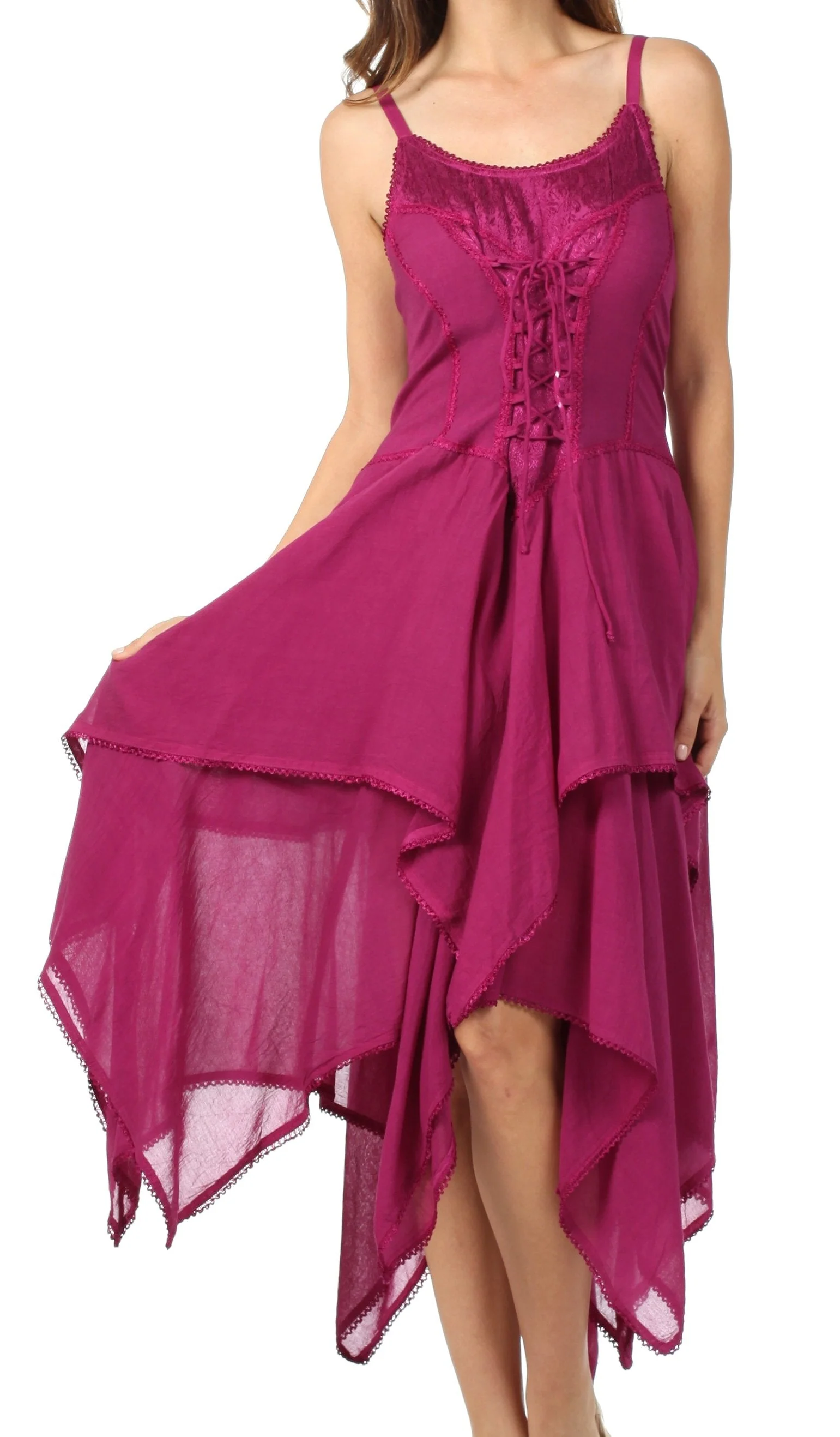 Sakkas Lady Mary Jacquard Corset Style Bodice Lightweight Handkerchief Hem Dress - Image 21