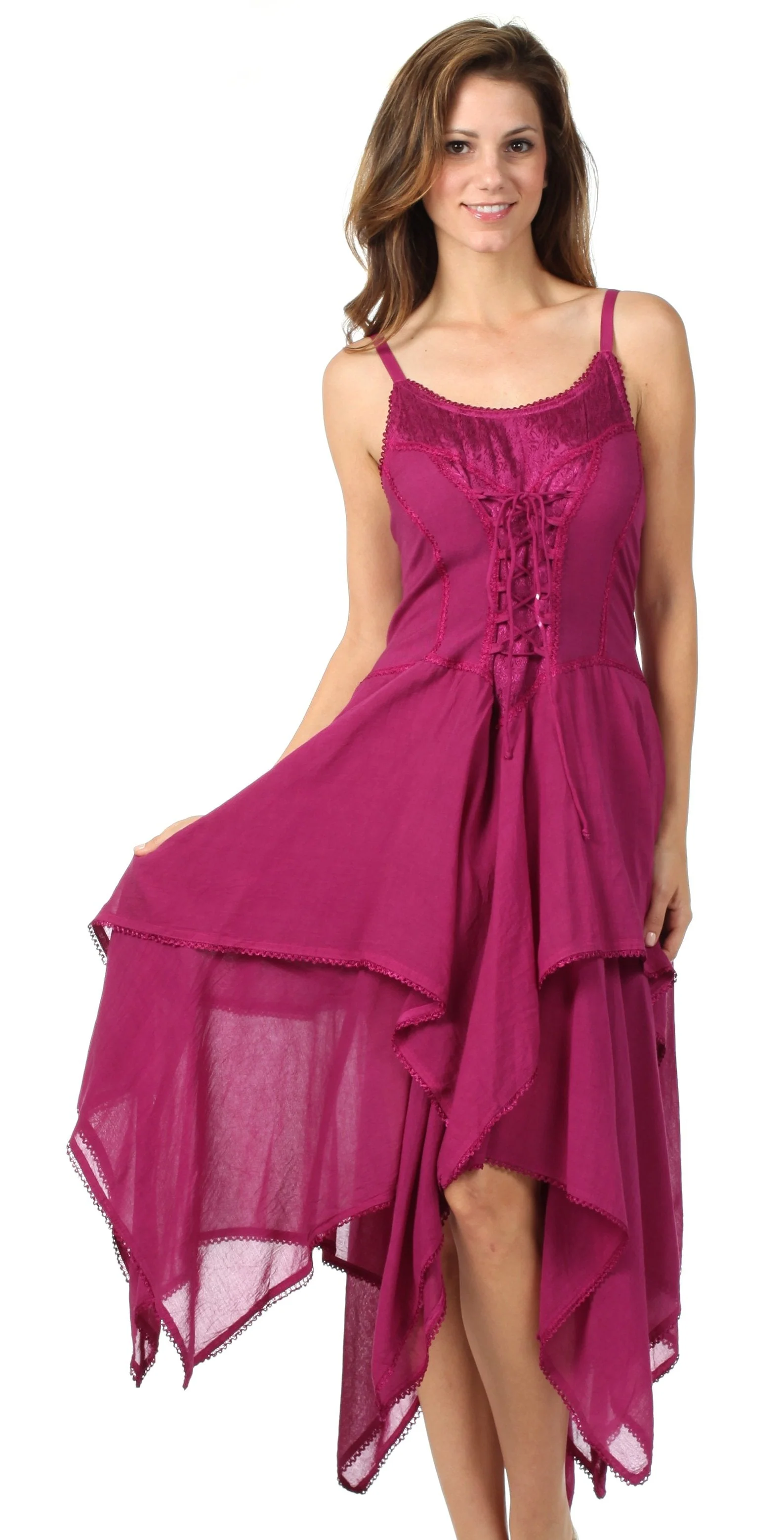 Sakkas Lady Mary Jacquard Corset Style Bodice Lightweight Handkerchief Hem Dress - Image 25